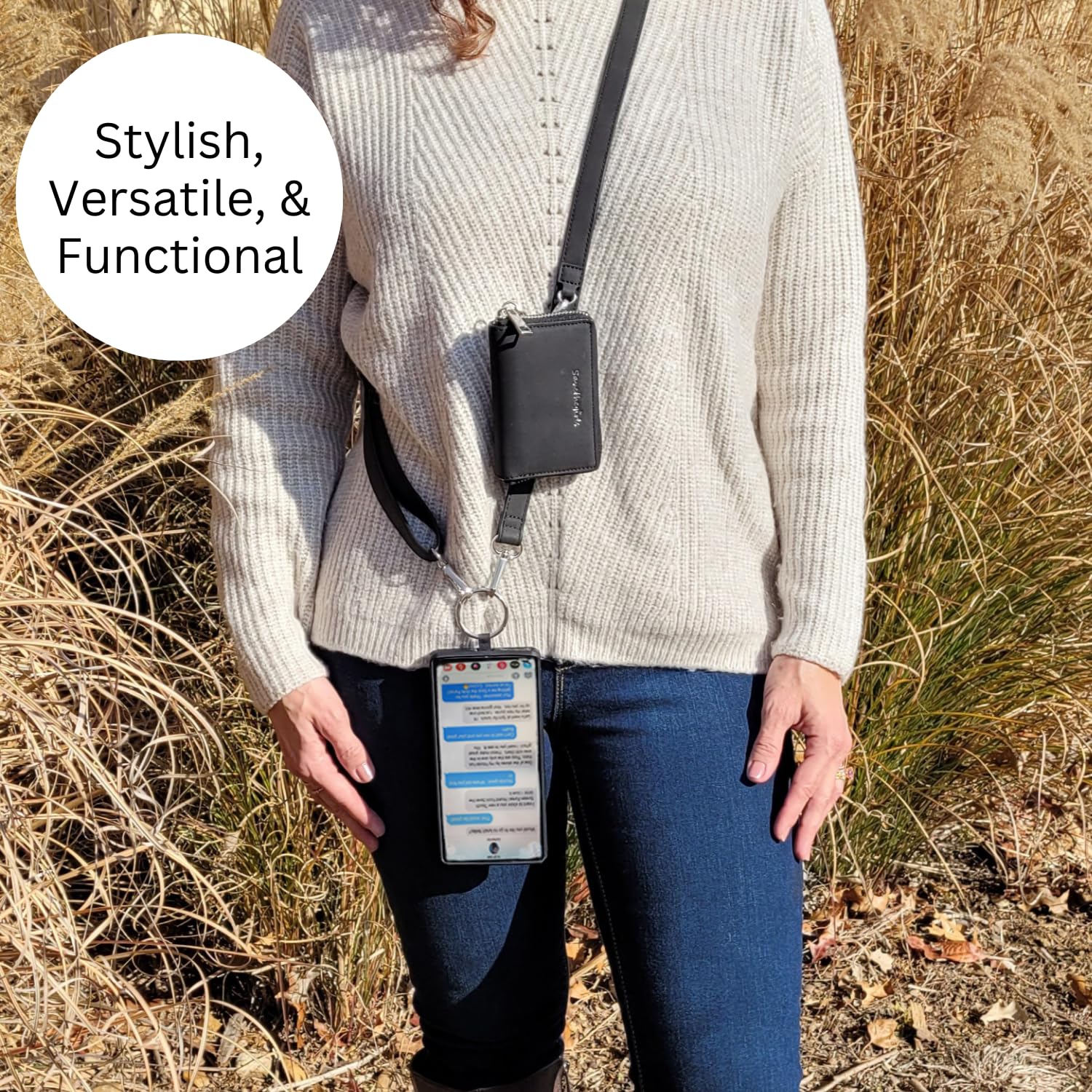 Clip and Go Brushed Vegan Phone Lanyard - Adjustable Crossbody Phone Case with Pouch, Removable Strap for Travel, Shopping, and Outdoor Adventures