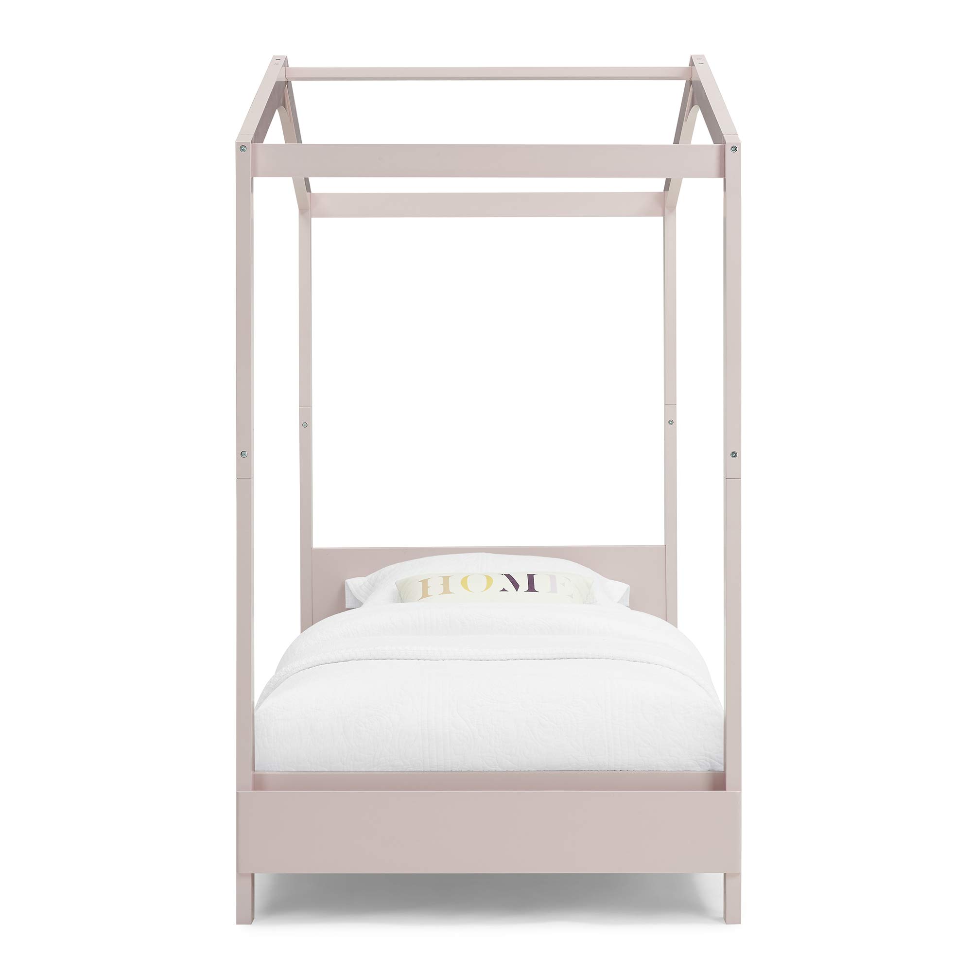 Delta Children Poppy House Wood Twin Bed - No Box Spring Needed, Blush Pink Platform Bed Frame for Kids & Teens | Perfect for Small Bedrooms, Guest Rooms & Dorm Decor