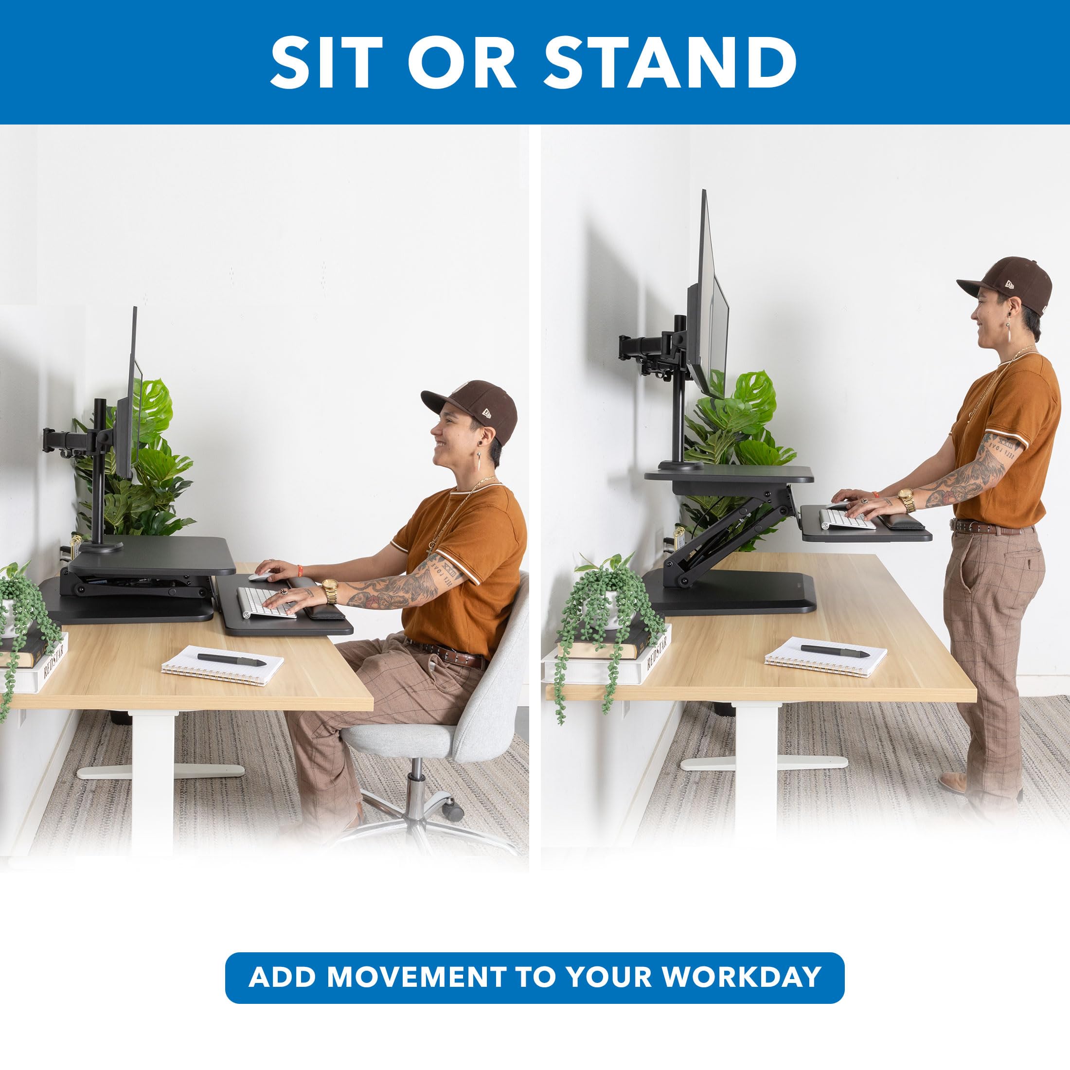 Mount-It! Adjustable Standing Desk Converter with Dual Monitor Mount - 23