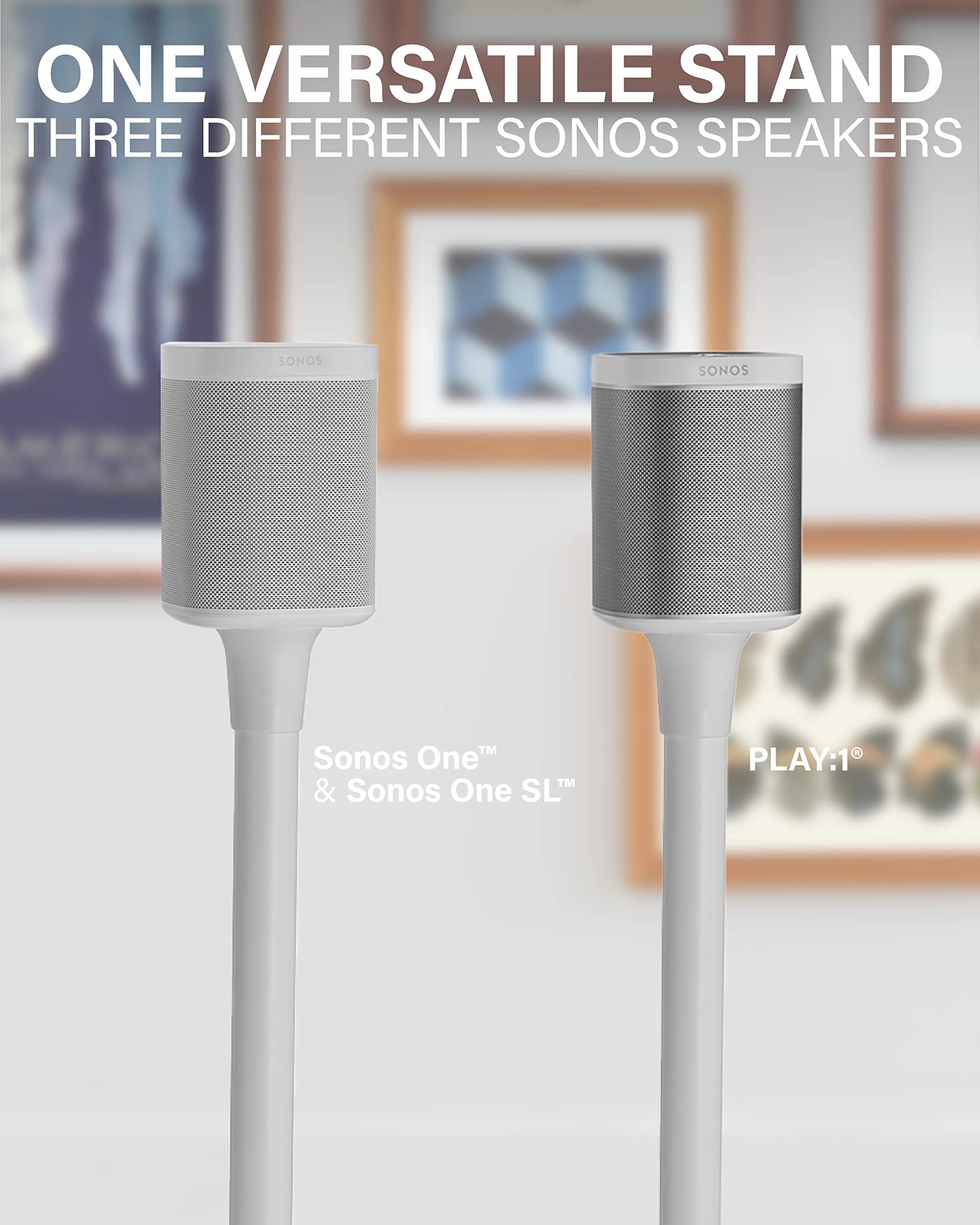 Sanus Premium Fixed Height Speaker Stands Pair for Sonos One, One SL & Play:1 - White with Built-in Cable Management & Easy 3-Step Installation - Perfect for Home Theater, Music Room & Office Setup