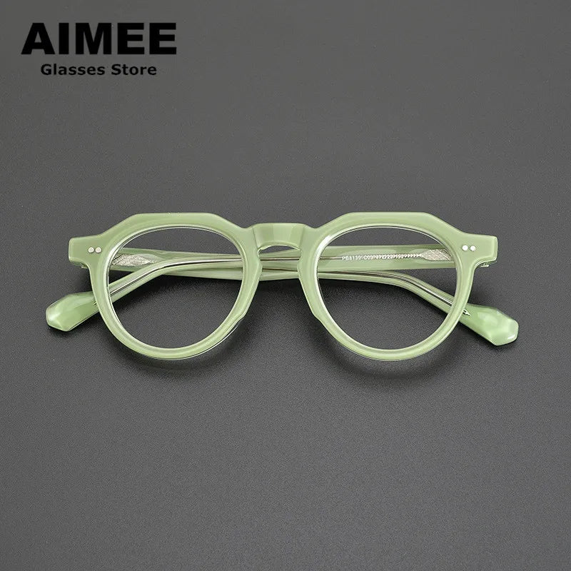 Aimee Unisex Full Rim Flat Top Round Acetate Eyeglasses 88139 - Stylish & Lightweight Frame for Men & Women - Perfect for Reading, Work, and Everyday Fashion