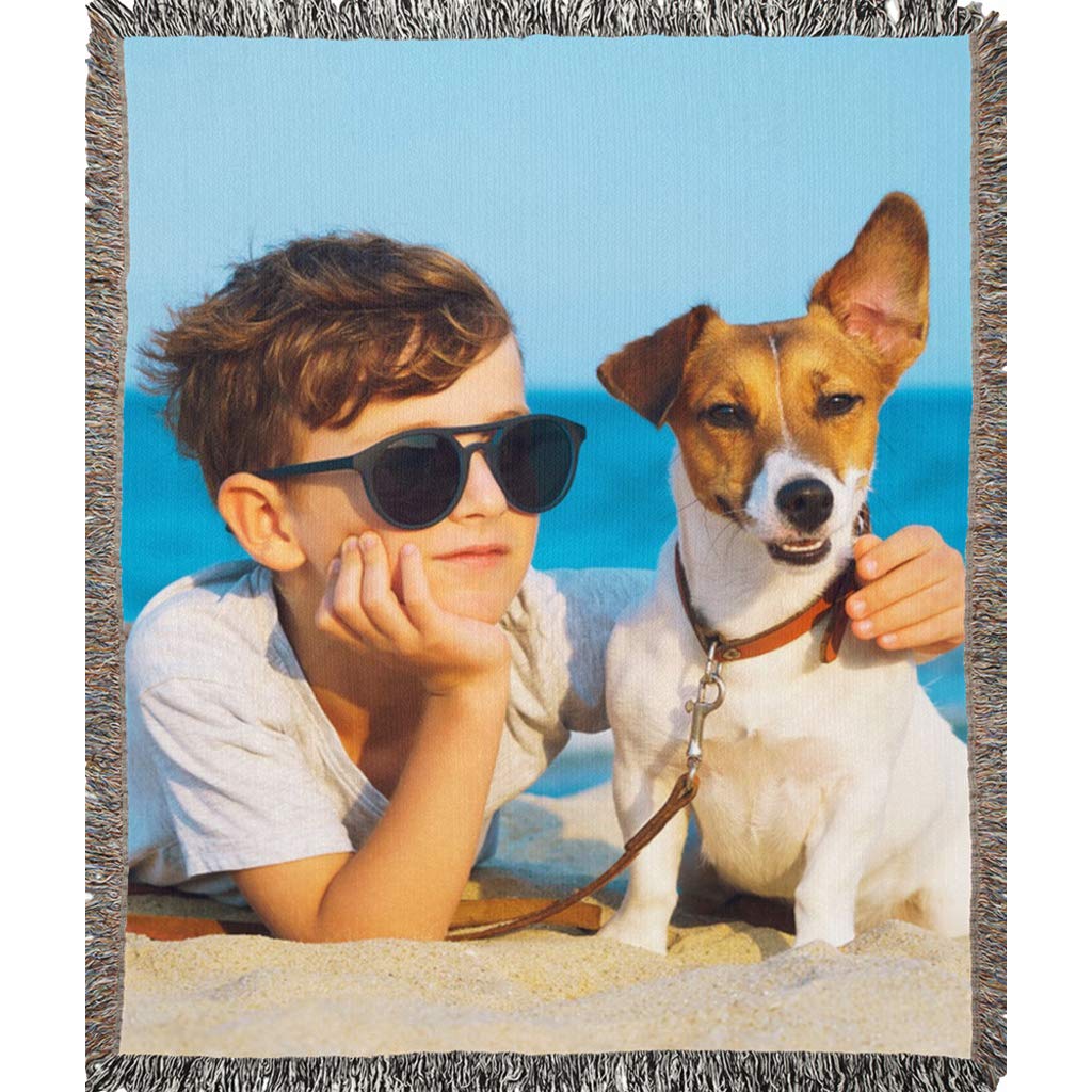 **Personalized Photo Blanket - Custom Woven Throw with Your Picture - 100% Soft Cotton - 50