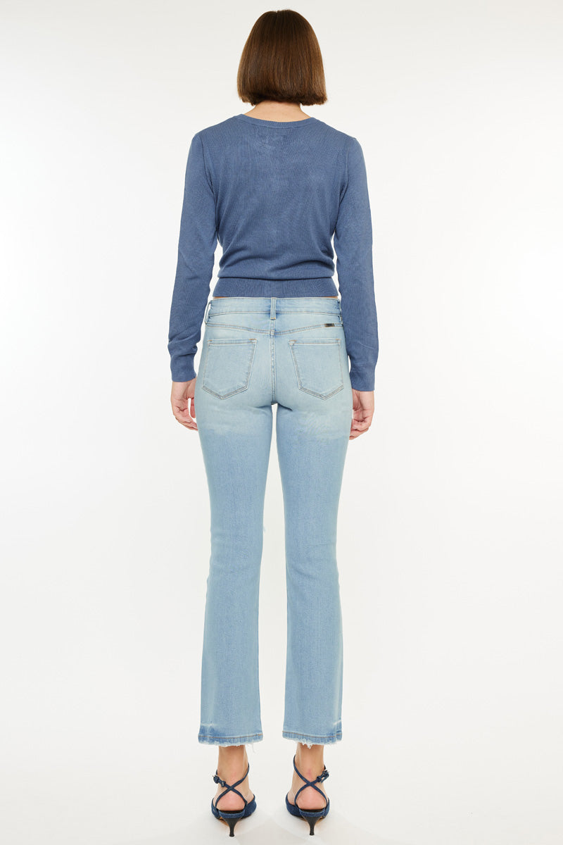 Coraline Essentials Mid Rise Kick Flare Jeans for Women - Stretchy Denim Pants with Comfortable Fit - Perfect for Casual Outings and Everyday Wear
