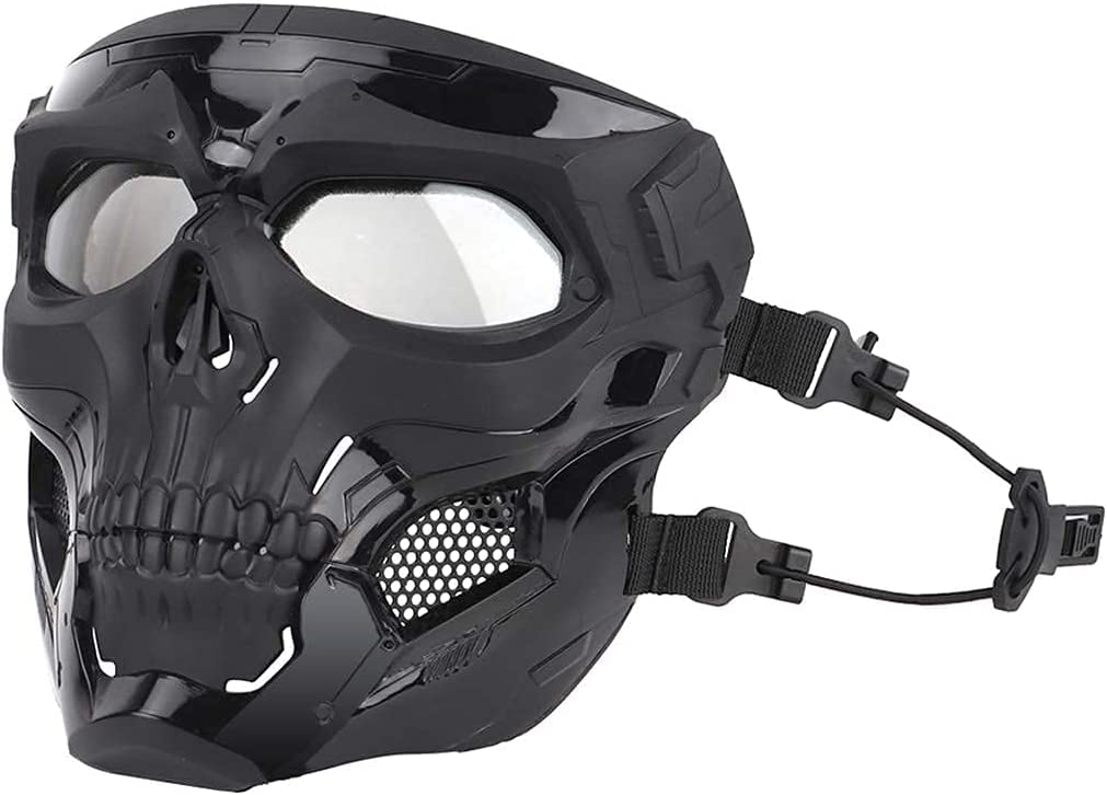 AOUTACC Full Face Airsoft Mask with Goggles - Adjustable Tactical Skeleton Skull Mask for Paintball, Halloween, Cosplay & Outdoor Activities - Protective Gear for Airsoft Games, Movie Props & Parties (Black)