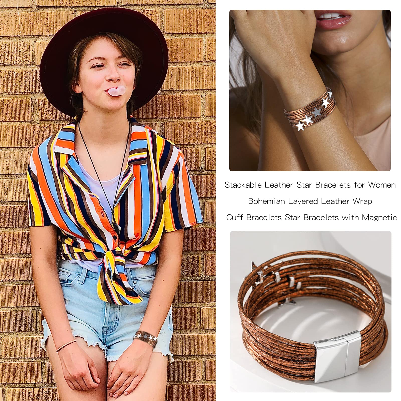Boho Leather Wrap Bracelets for Women - Trendy Stackable Infinity Bracelets with Clasp, Adjustable Bangle Jewelry for Casual & Festival Wear