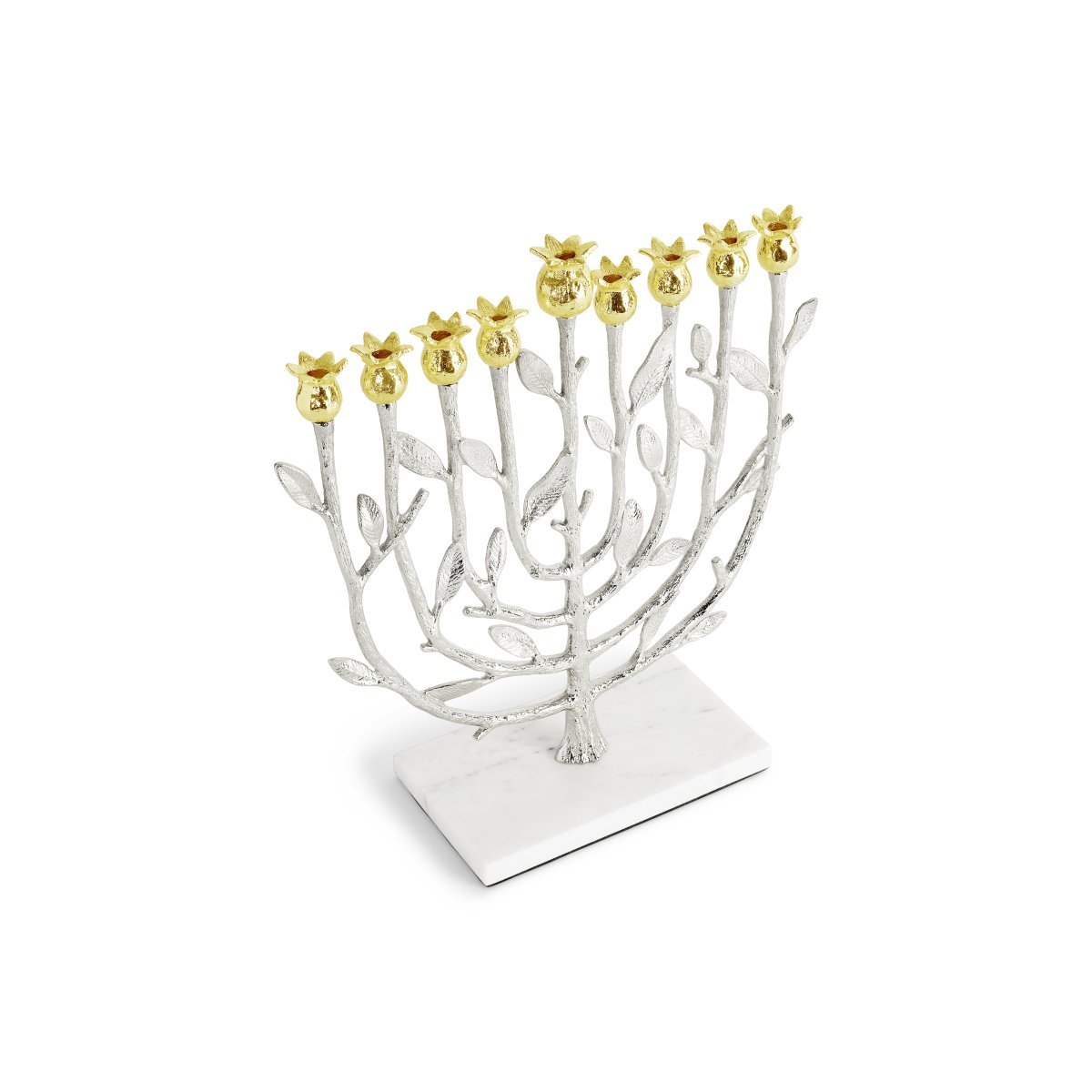 Pomegranate Silver & Gold Menorah - Elegant Hanukkah Candle Holder for Jewish Holidays & Home Decor