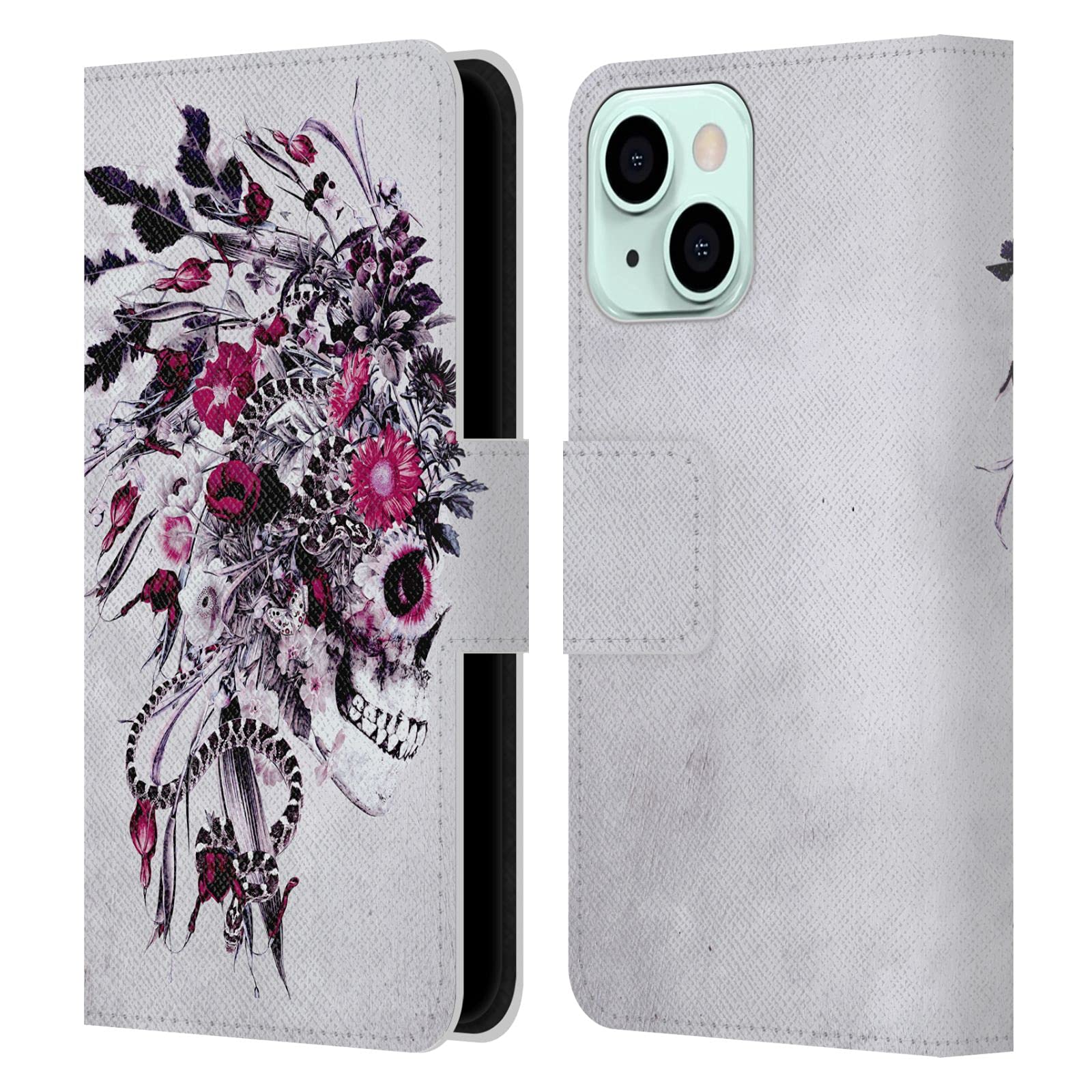 Head Case Designs Riza Peker Red Skulls Leather Book Wallet Case for iPhone 13 Mini - Stylish Protection for Everyday Use