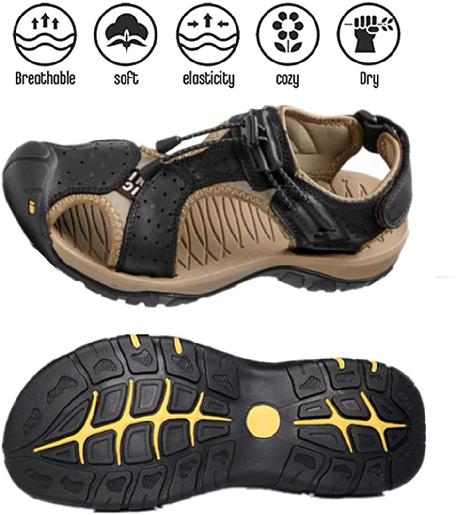 **Asifn Men's Outdoor Hiking Leather Sandals - Waterproof Closed Toe Slides for Walking, Fishing & Climbing - Breathable Summer Athletic Shoes for Beach, Pool & Trail Adventures**