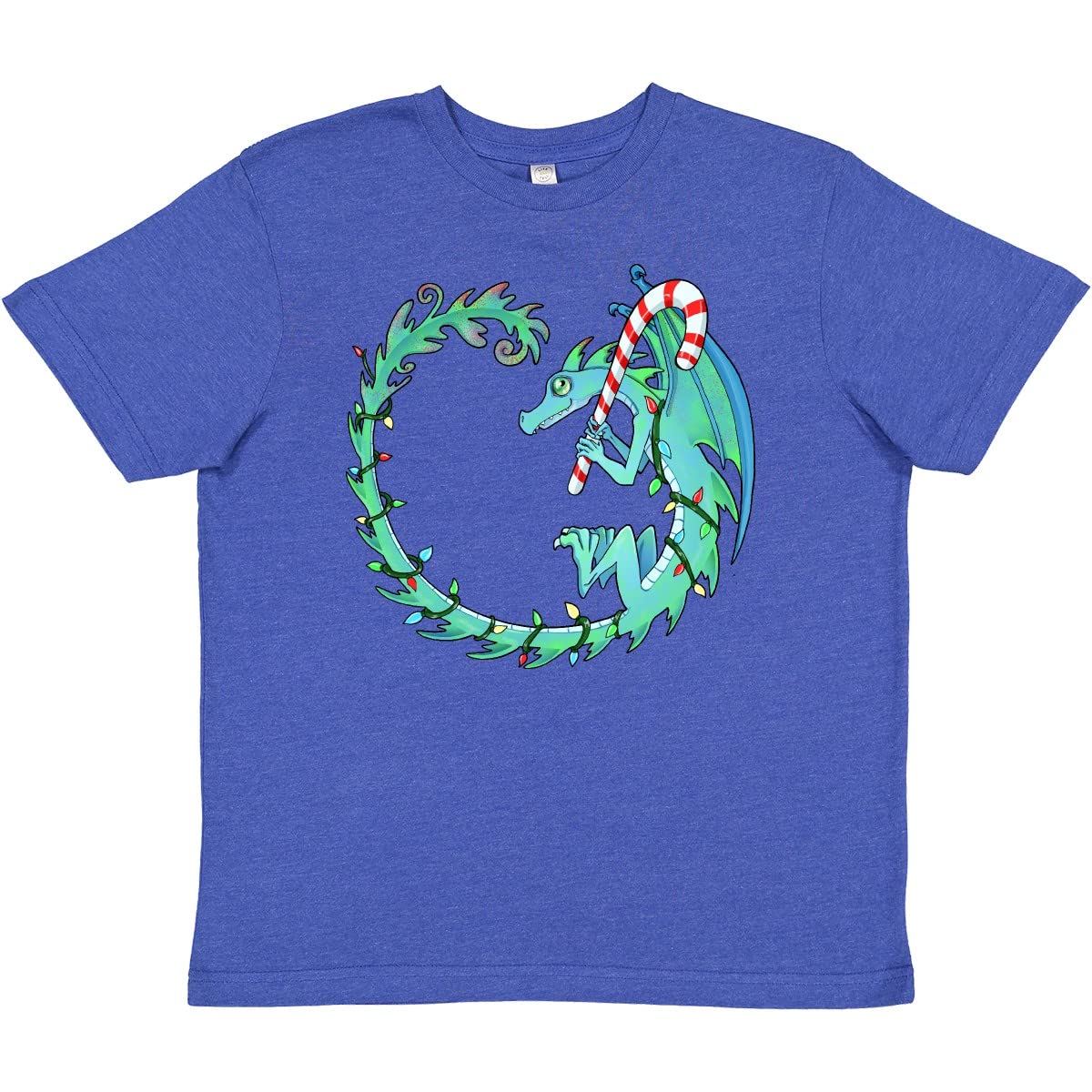 Inktastic Christmas Dragon with Candy Cane Youth T-Shirt - Festive Holiday Gift for Kids & Teens - Perfect for Christmas Parties & Family Gatherings