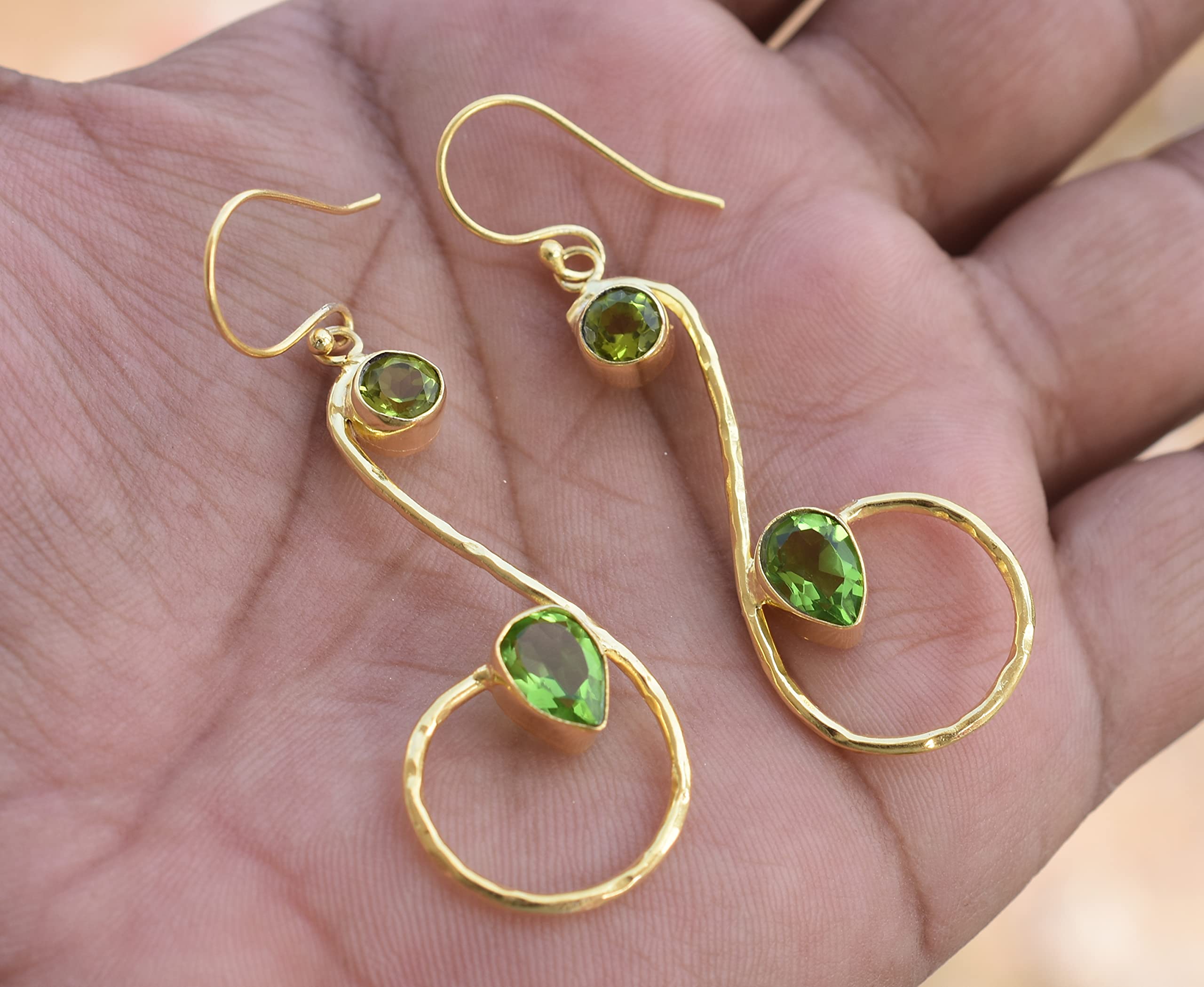 18K Gold Plated Peridot Earrings for Women - August Birthstone Handmade Jewelry with Green Gemstone - VE-281 | Perfect Gift for Birthday, Anniversary & Special Occasions