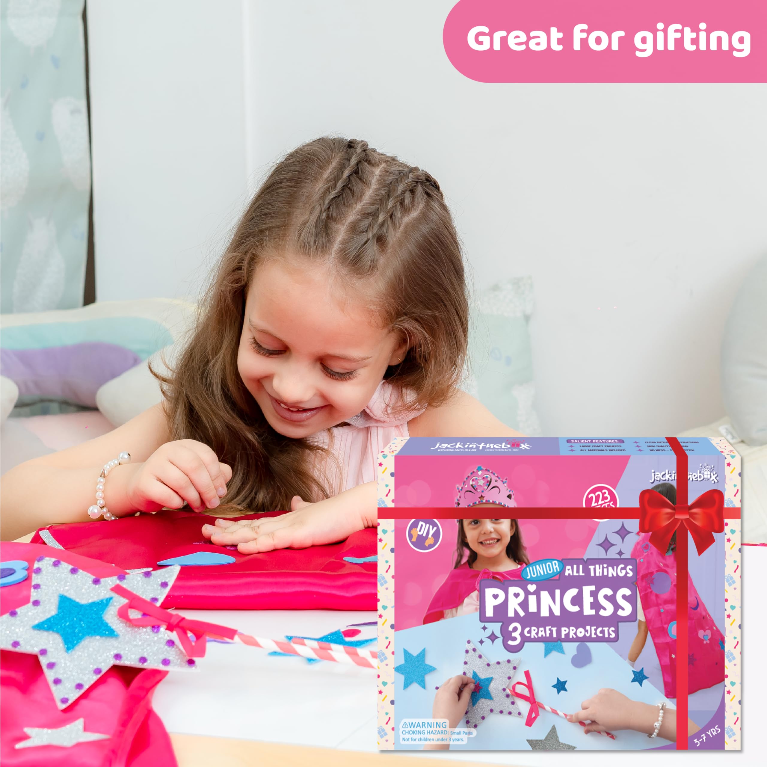 Princess Themed Arts and Crafts Kit for Girls - DIY Cape, Tiara & Wand Set | Best Birthday Gift for Ages 5-8 | 3-in-1 Creative Craft Projects | Perfect for Dress-Up, Pretend Play & Party Favors