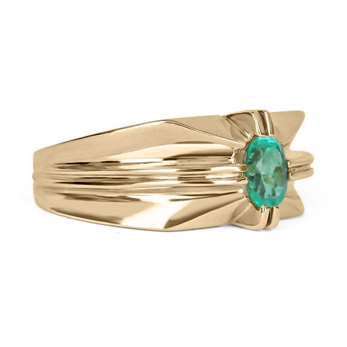 0.90 Carat Oval Emerald Solitaire Ring for Men in 14K Gold - Perfect for Engagement, Wedding & Anniversary Gifts