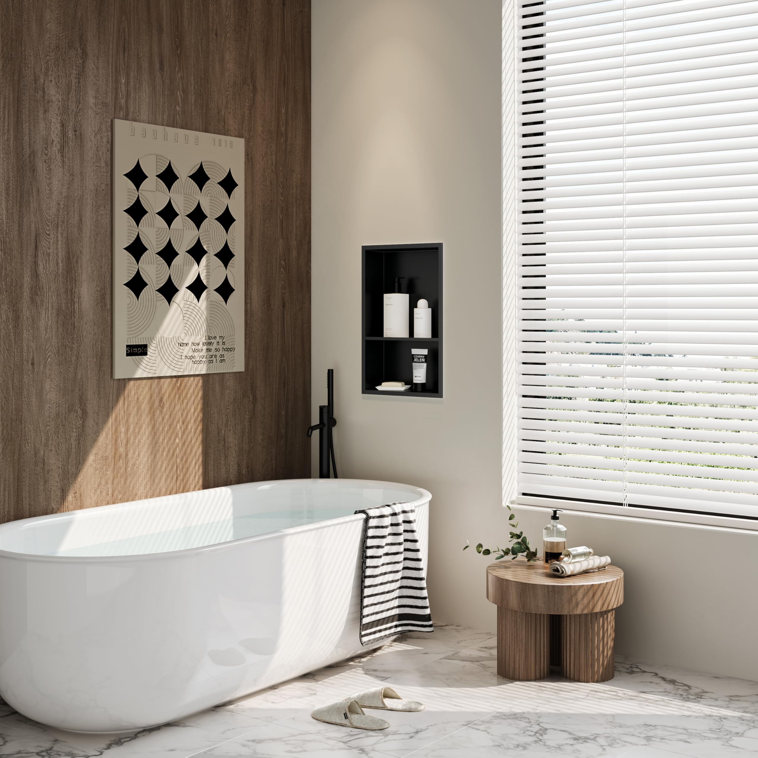 18x12 Inch Stainless Steel Shower Niche with Double Shelves - No Tile Needed Recessed Bathroom Wall Storage - Matte Black Finish for Modern Showers & Spa Bathrooms