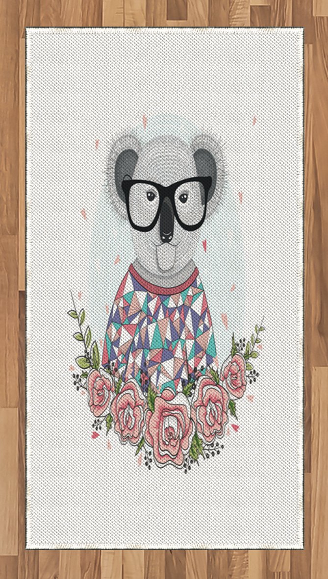 Lunarable Koala Area Rug - Abstract Koala Bear Polygonal Pattern Design, Non-Slip Flat Woven Accent Rug for Living Room, Bedroom & Dining Room - 2'6