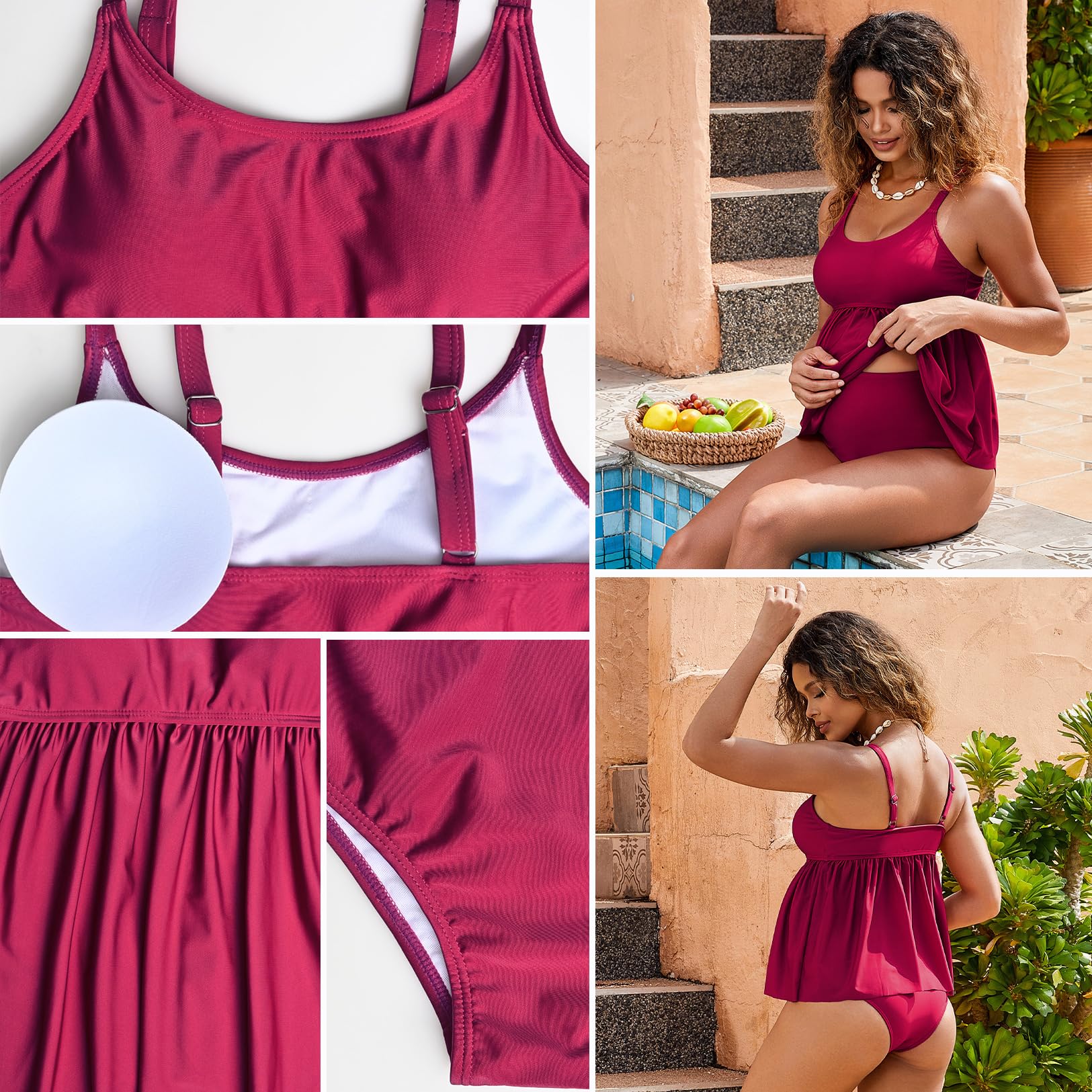 GINKANA Maternity Tankini Set - Adjustable Straps Two Piece Pregnancy Swimsuit with Cute Ruffle Hem | Comfortable Maternity Swimwear for Beach, Pool & Vacation