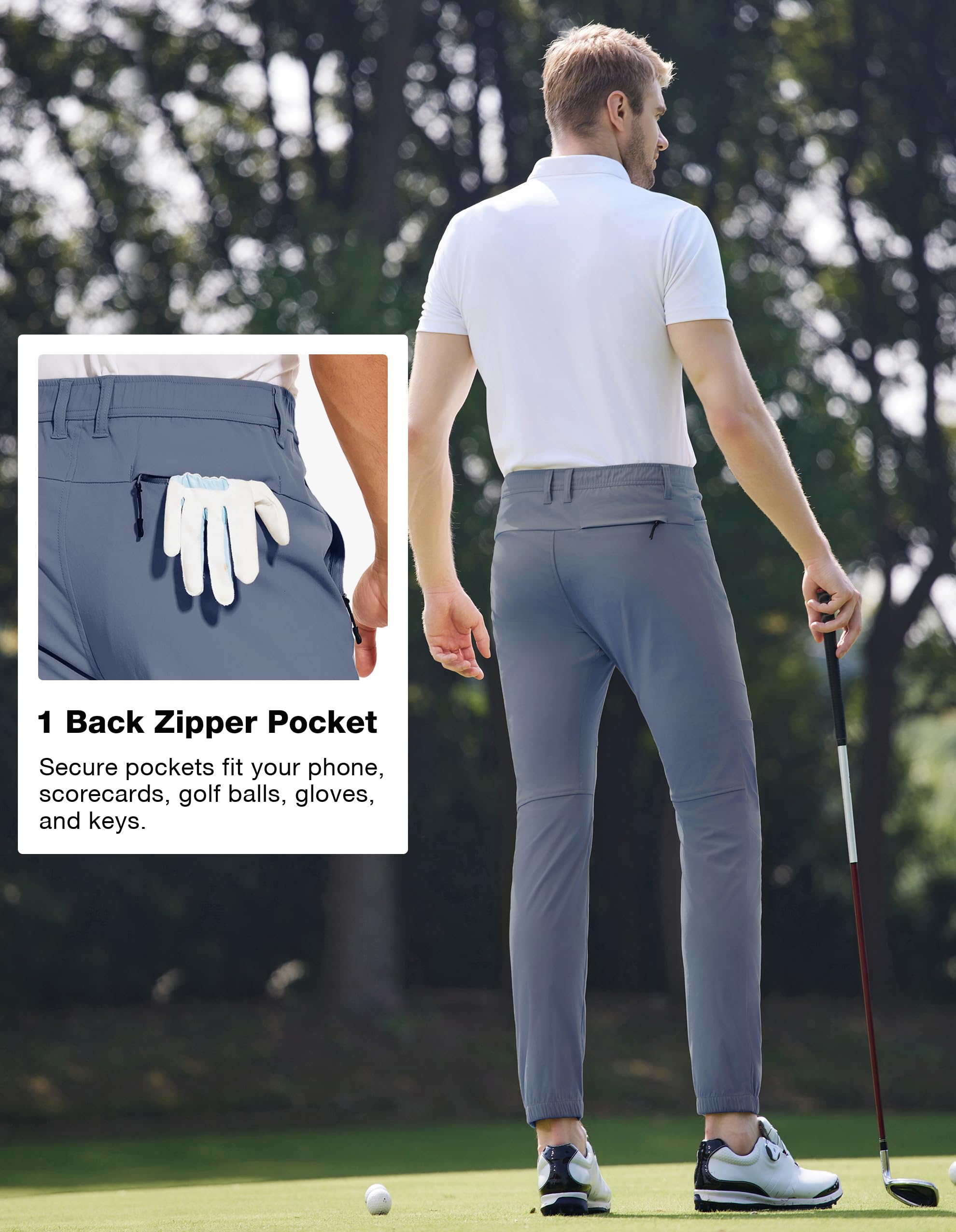 PULI Men's Stretch Golf Joggers Pants - Waterproof Slim Fit with 4 Pockets for Hiking, Casual, Travel & Work | Perfect for Outdoor Activities & Everyday Wear