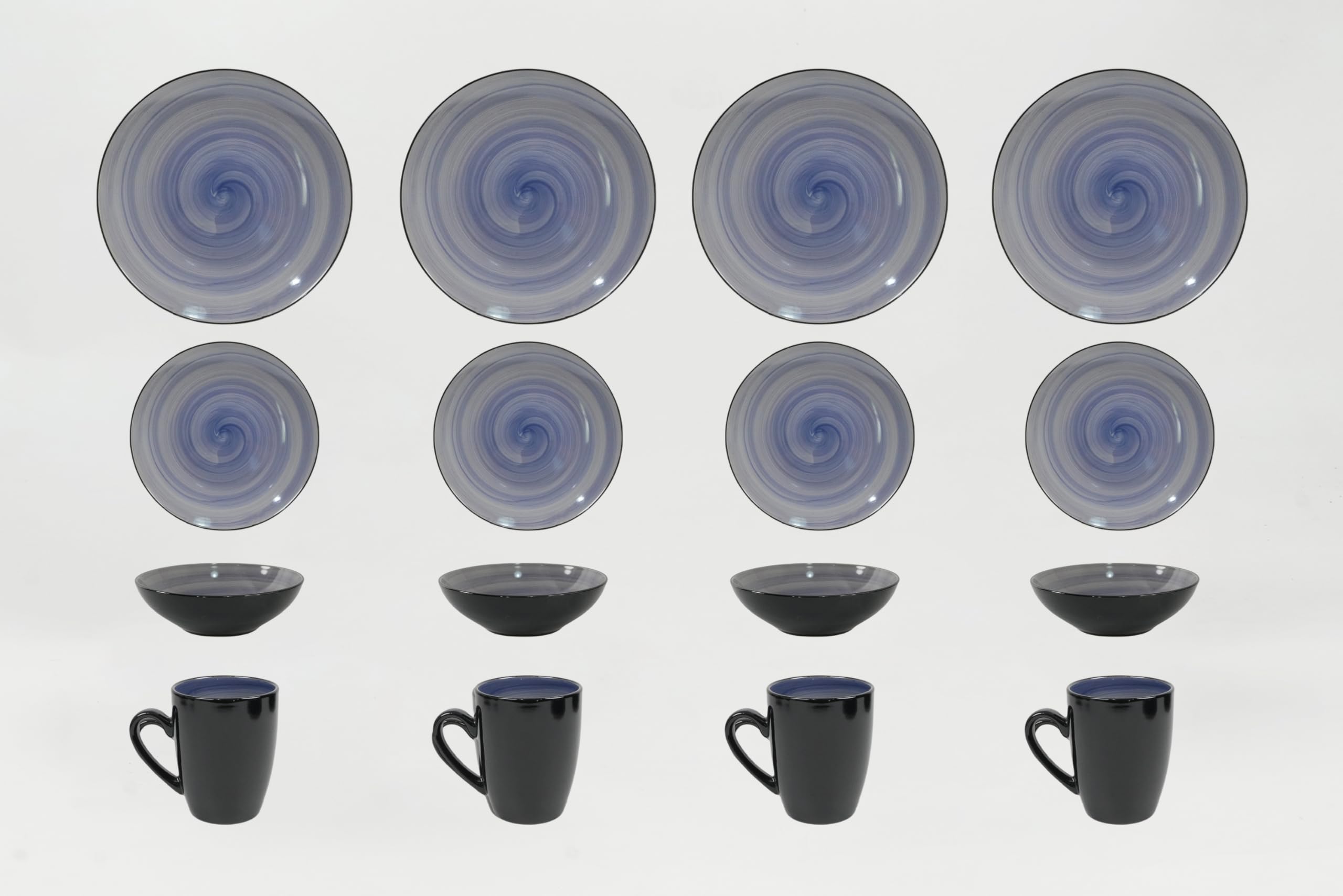 Stoneware Sonoma 16-Piece Dinnerware Set in Black & Speckled Cobalt Blue - Durable Stoneware Dinner Plates, Bowls & Mugs - Perfect for Everyday Dining, Family Gatherings & Restaurant Use