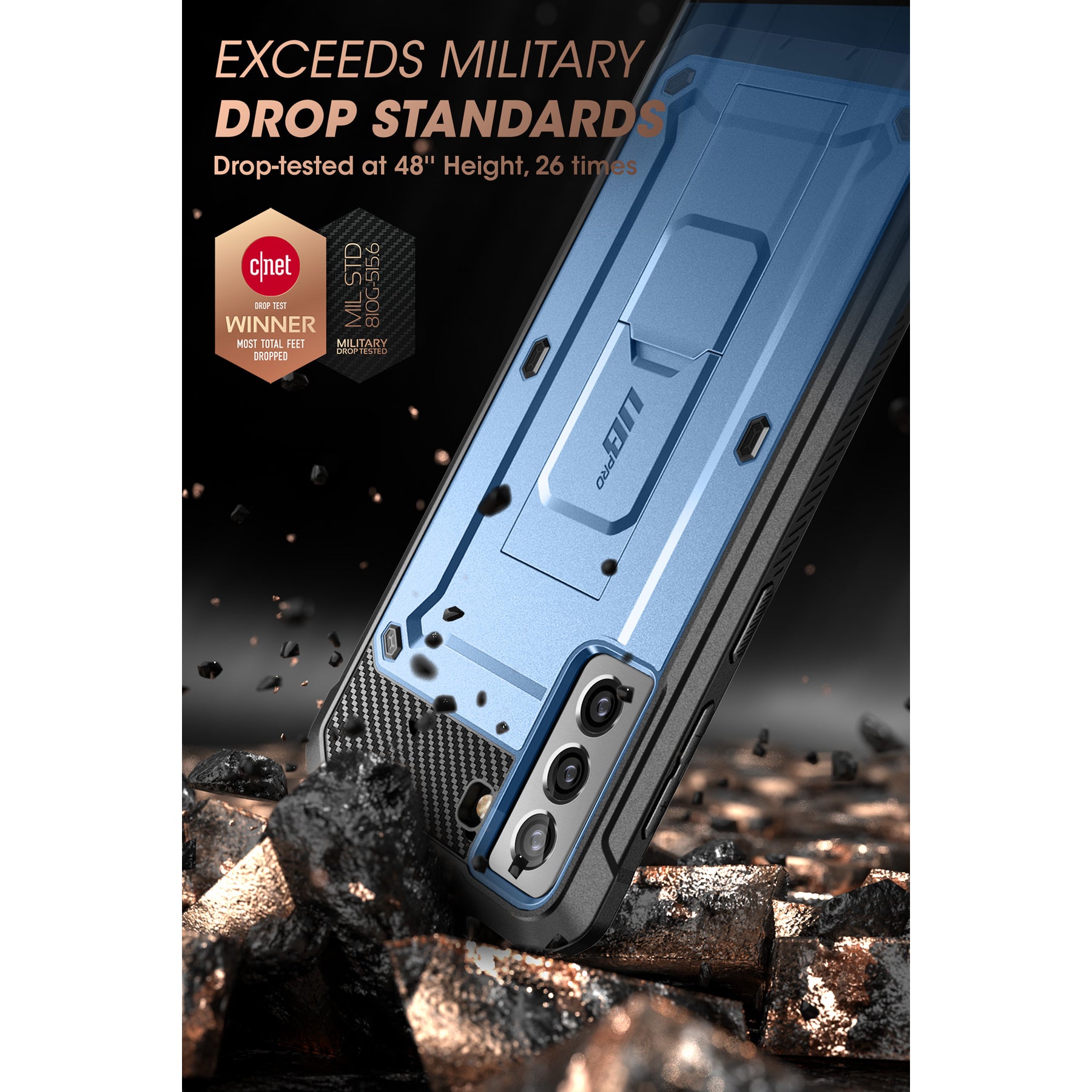 Samsung Galaxy S21 FE Case - Unicorn Beetle Pro Rugged Protective Cover with Metallic Blue Finish | Shockproof & Durable for Outdoor, Work & Daily Use