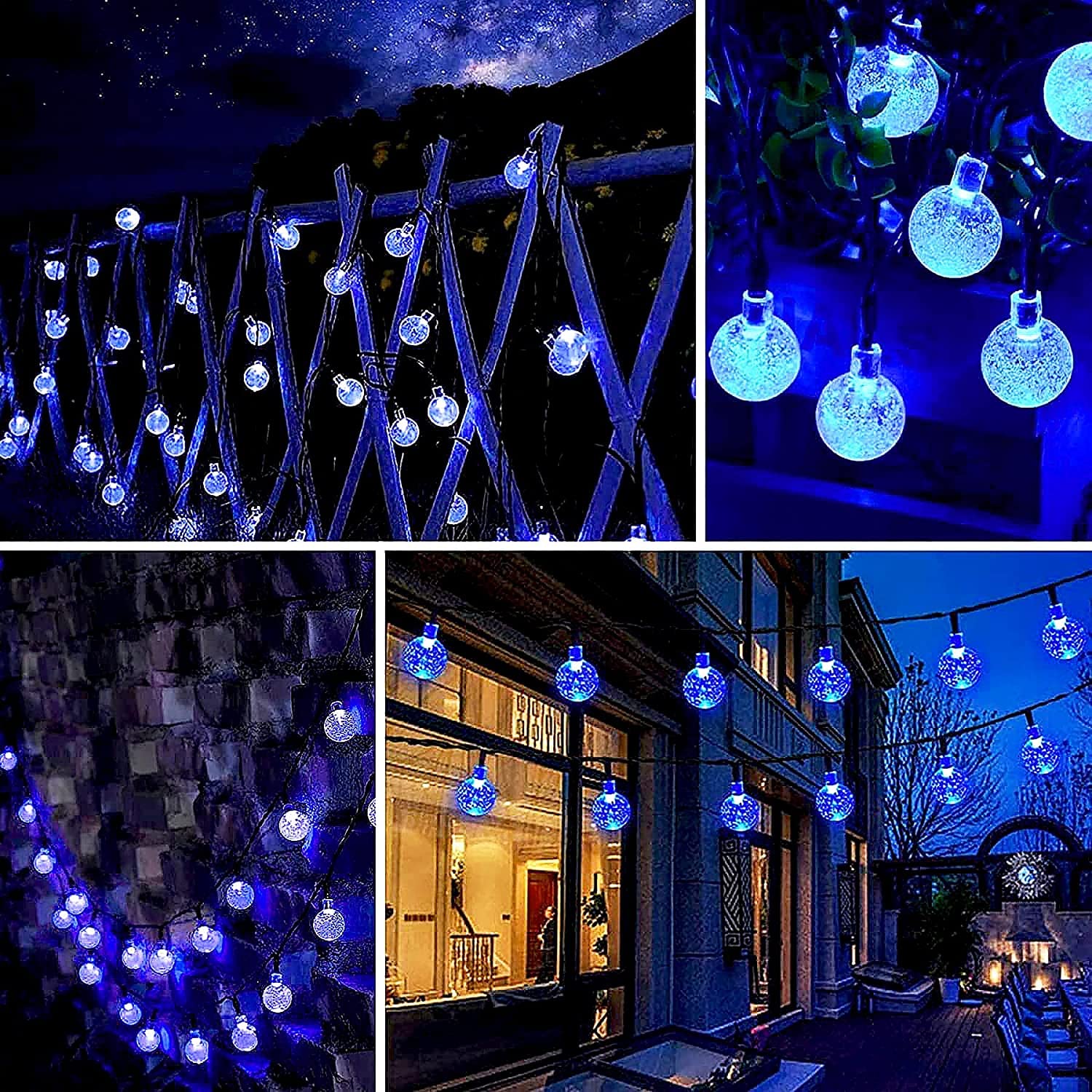 Halloween Solar Lights Outdoor Waterproof - 50 LED String Lights With 8 Lighting Modes, 7M/24 Ft for Tree, Garden, Patio, Party, Festival (Blue) | Perfect for Halloween Decorations, Backyard Lighting, and Holiday Celebrations