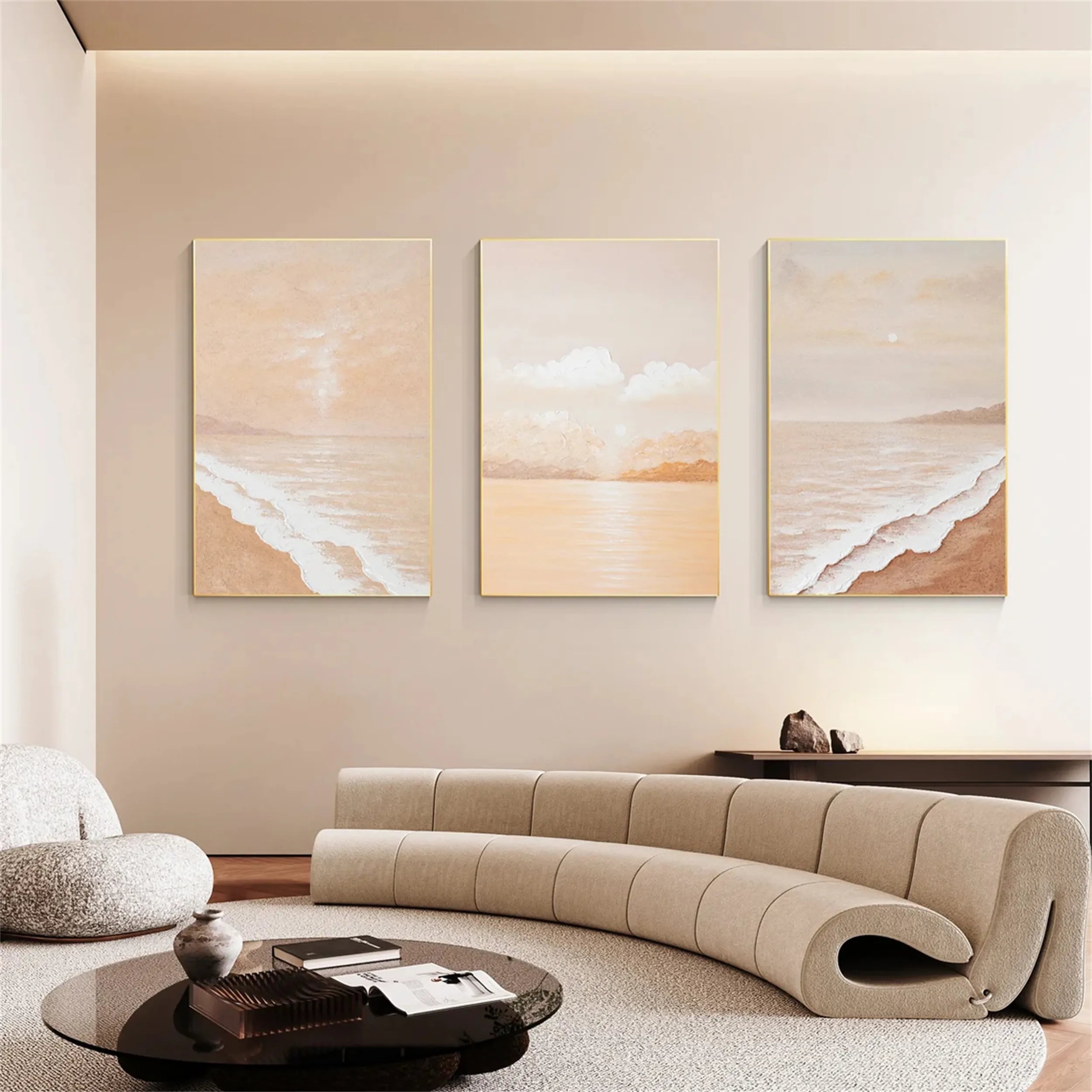 Ocean and Sky Painting Set of 3 - Coastal Wall Art for Living Room, Bedroom & Office Decor | Abstract Seascape Canvas Prints | #OS153
