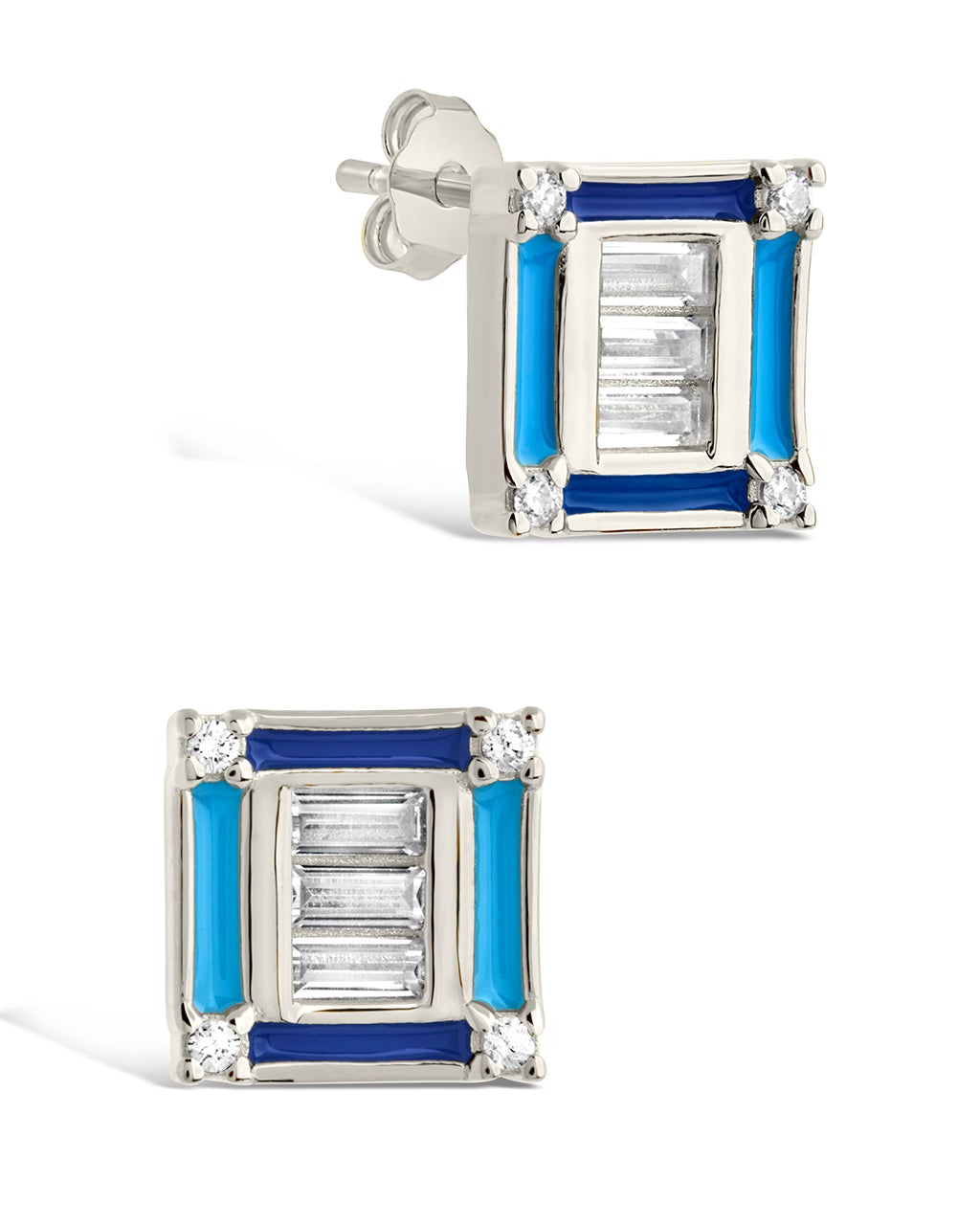 Luella CZ & Enamel Square Stud Earrings for Women - Elegant Cubic Zirconia Fashion Jewelry - Perfect for Parties, Weddings & Everyday Wear
