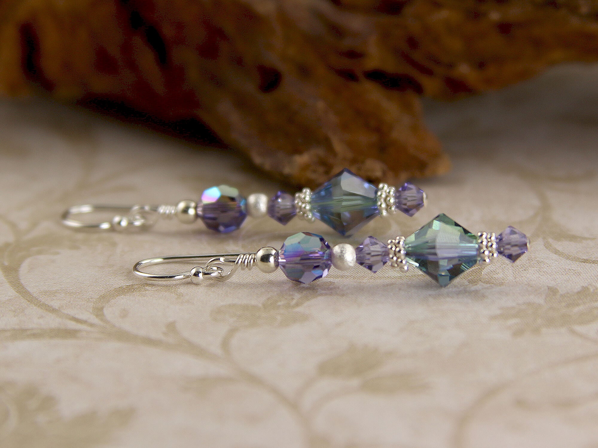 Tanzanite Green Crystal Beaded Earrings for Women - Handmade Dangle Drop Jewelry for Party, Wedding & Special Occasions