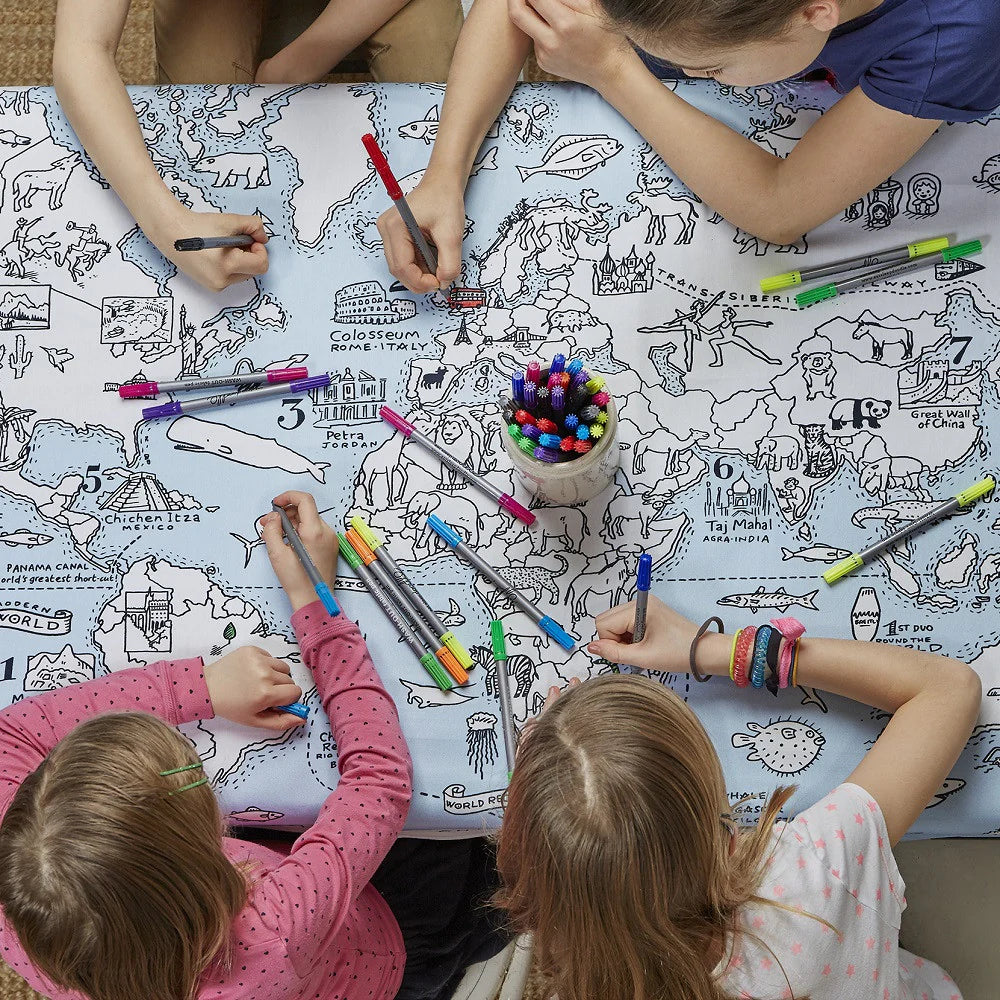 World Map Tablecloth - Waterproof Vinyl Table Cover for Dining Room, Kitchen, Party Decor - Perfect for Travel Theme Events, Geography Lessons, and Home Decor