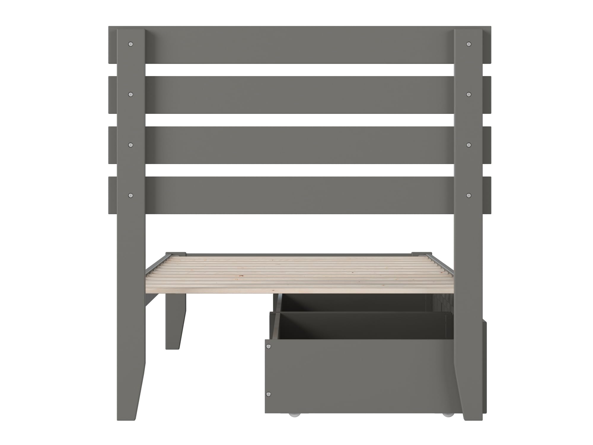 Atlantic Furniture Oxford Twin Bed with USB Turbo Charger & 2 Storage Drawers - Grey Modern Platform Bed for Small Spaces, Kids Room or Guest Bedroom