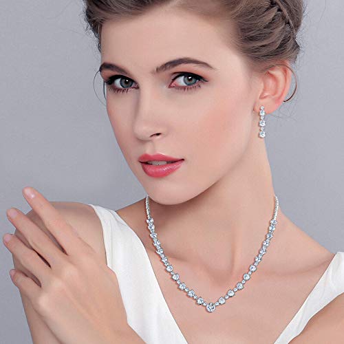 EVER FAITH Women's Sparkling Wedding Jewelry Set - Round Cubic Zirconia CZ Necklace & Earrings Bridal Accessories for Bride, Bridesmaid, Anniversary & Formal Events