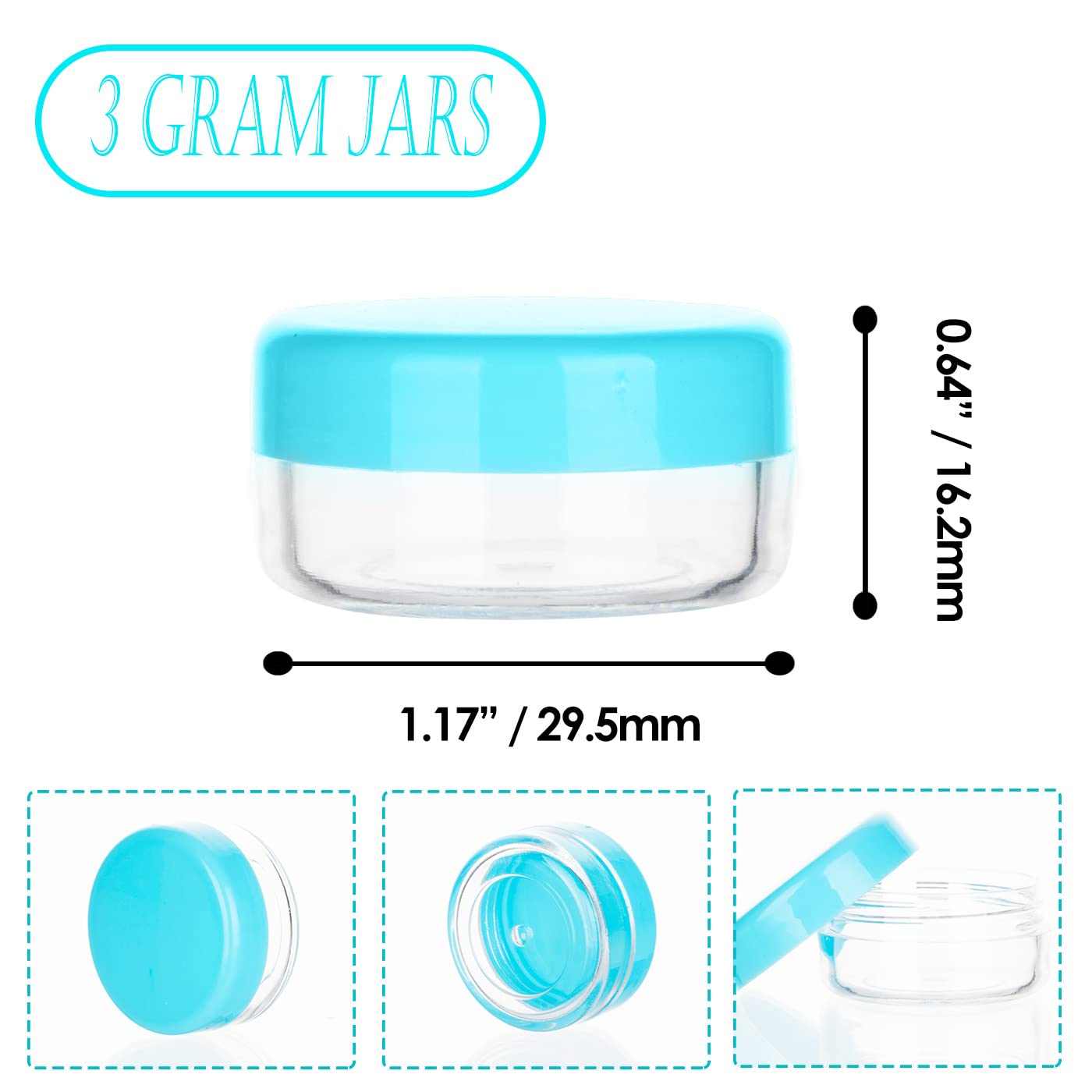 ZEJIA 200-Pack 3 Gram (3ML) Small Sample Jars with Blue Lids - Leak-Proof Cosmetic Containers for Lip Balm, Lotion, Powder & Beauty Products - Perfect for DIY Skincare, Travel Size Toiletries & Sample Distribution