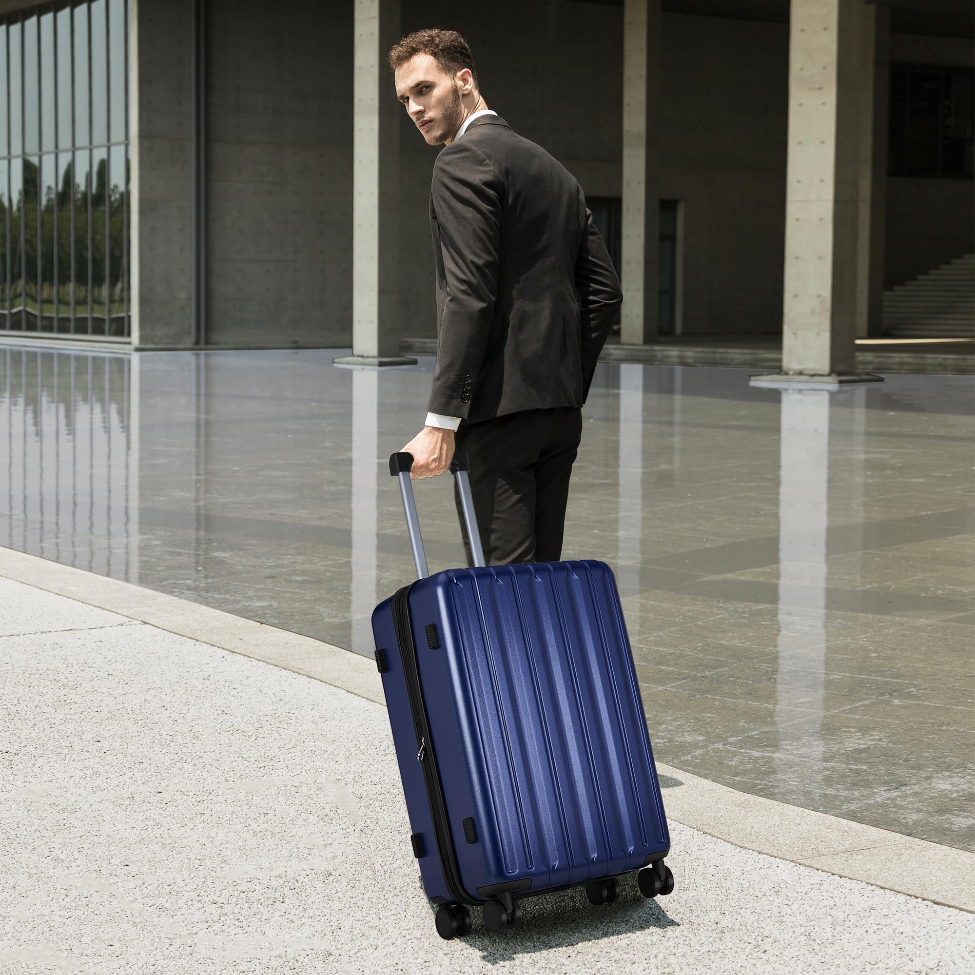 SHOWKOO 3-Piece Hardside Luggage Set - 100% Polycarbonate, Ultra Durable & Expandable Suitcases with TSA Lock & 360° Spinner Wheels (20in, 24in, 28in, Blue) - Perfect for International Travel, Family Vacations & Business Trips