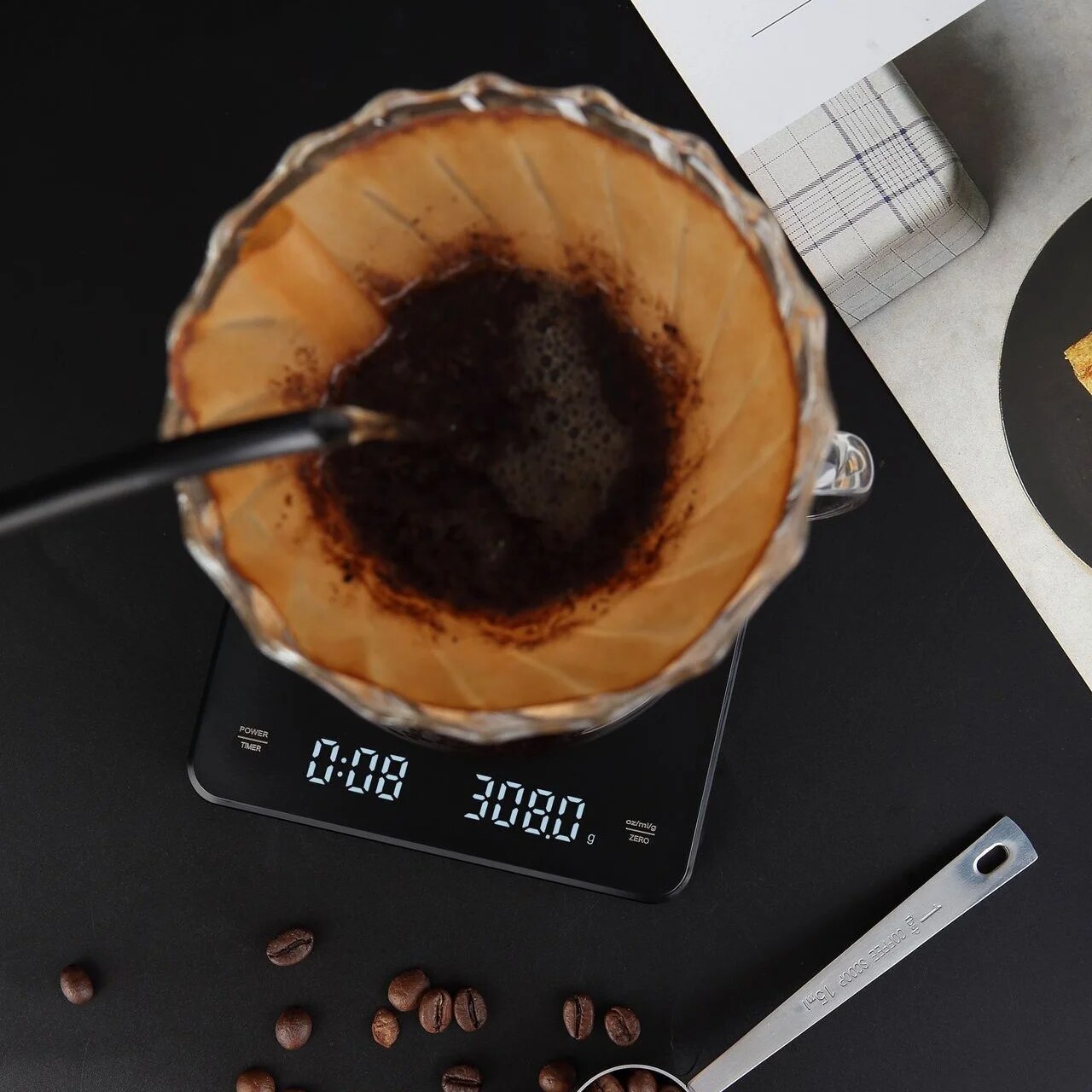 ANYCO Anygleam Digital Kitchen Scale with Timer - 3kg/6.6lb Capacity, Stainless Steel Coffee Scale for Precise Measuring (Black) - Perfect for Baking, Cooking & Coffee Brewing