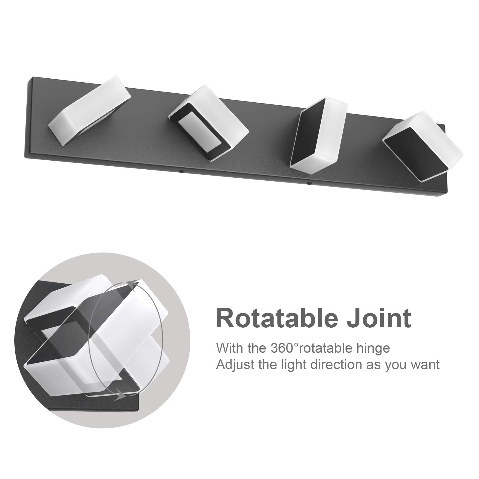 Ralbay LED Black 4-Light Acrylic Bathroom Vanity Lighting Fixture - Modern Matte Black Finish for Bathroom Mirror, Vanity, and Dressing Area