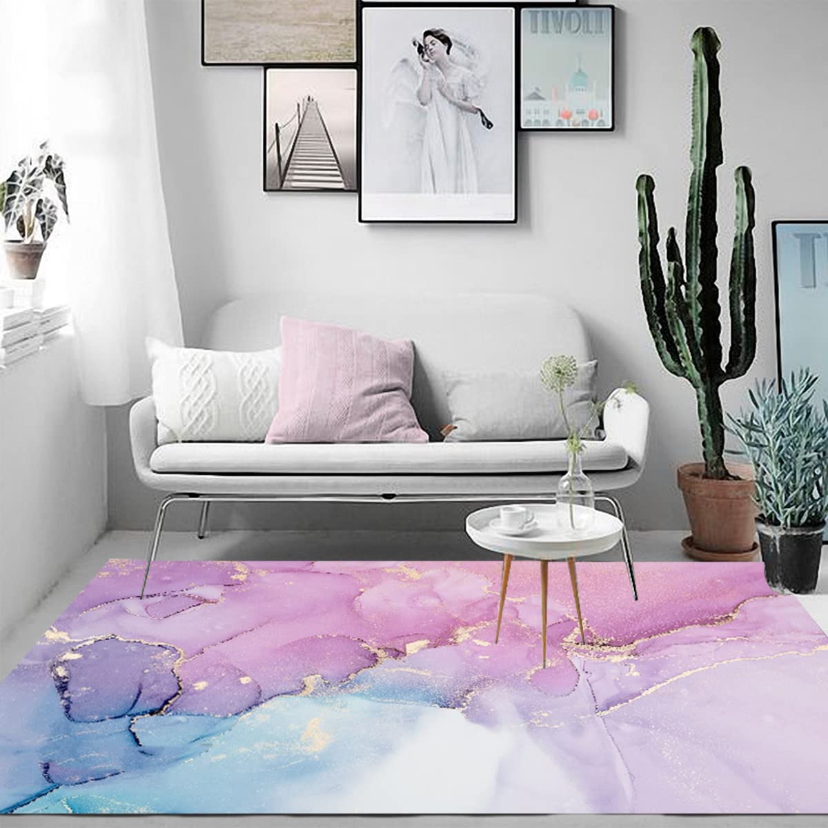 Gold Pink Marble Pattern Modern Abstract Area Rug 6x9 - Chic Boho Style Non-Slip Carpet for Living Room, Bedroom, Dining Room | Perfect Under Coffee Table, Girls Playroom, Kitchen & Laundry Room Decor