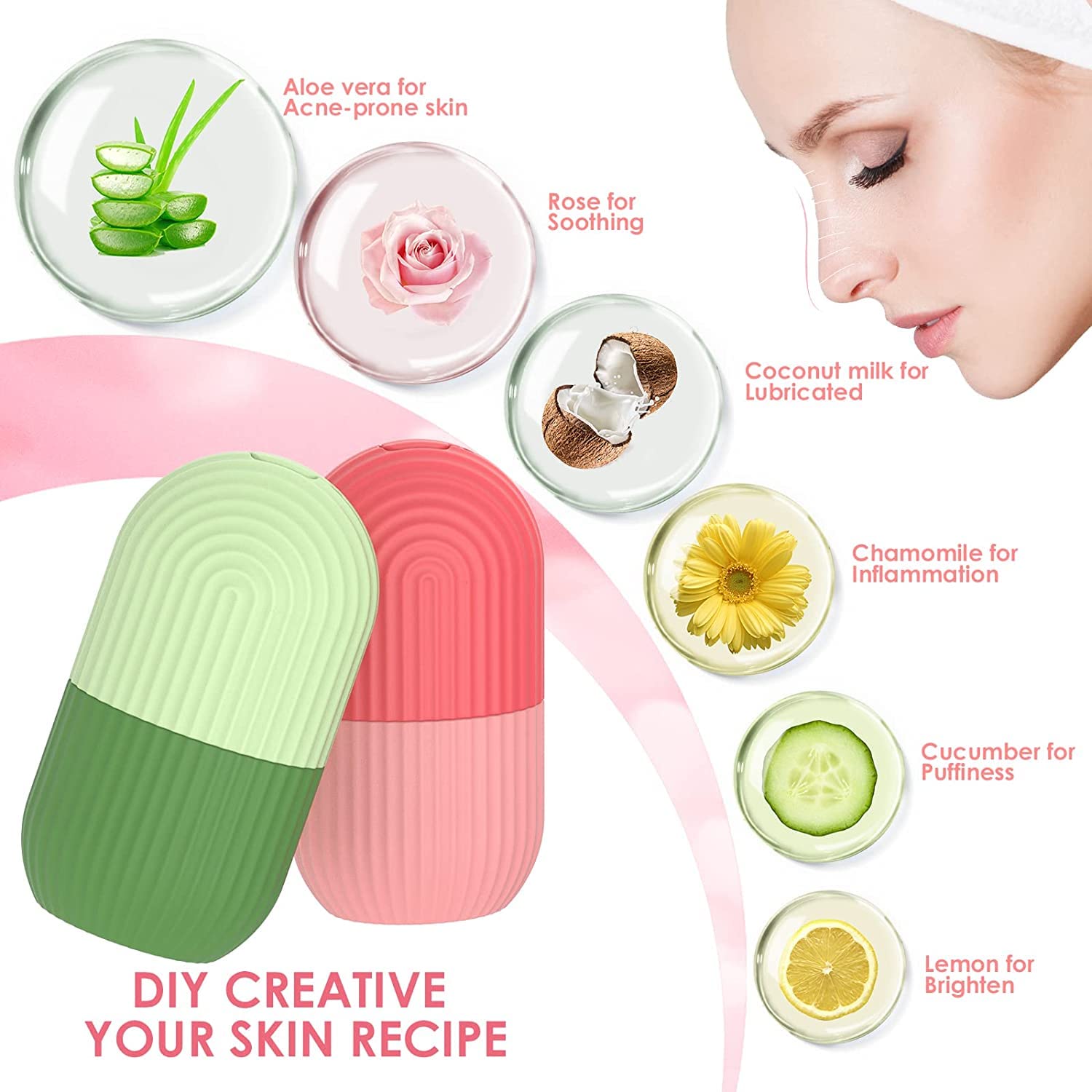 Getmecraft Ice Roller for Face & Eyes - Cooling Facial Massager for Puffiness, Wrinkles & Acne Relief - Silicone Ice Mold Skin Care Tool - Perfect Beauty Gift for Women (Use for Morning Routine, Post-Workout Recovery & Spa Night)