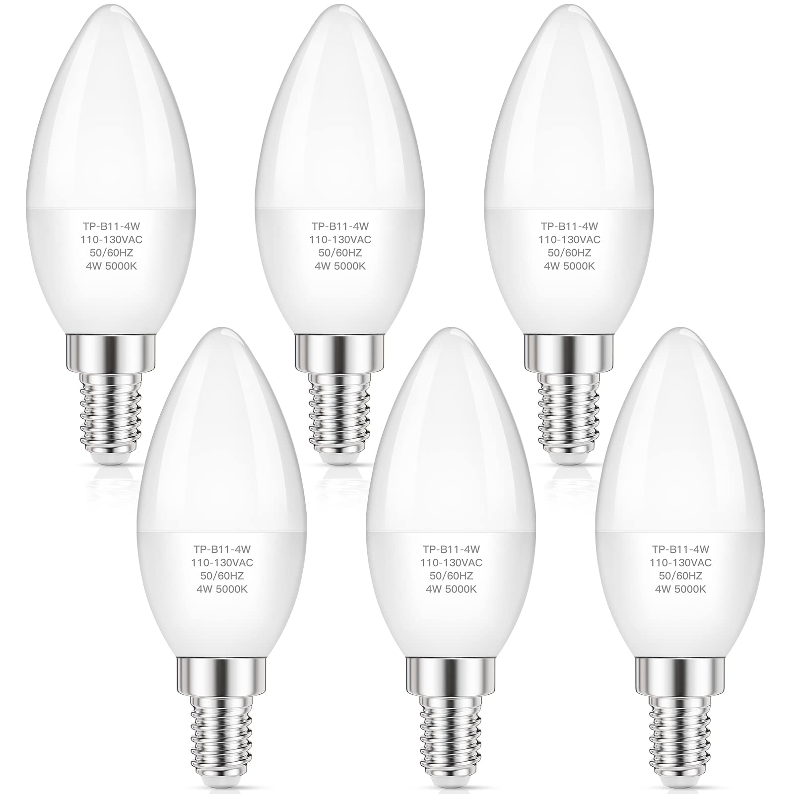 MAXvolador E12 LED Candelabra Light Bulbs - 40W Equivalent, 5000K Daylight White, 4W Energy Saving, 400LM Brightness, Non-Dimmable Chandelier Bulbs (Pack of 6) - Perfect for Ceiling Fans, Pendant Lights & Decorative Fixtures