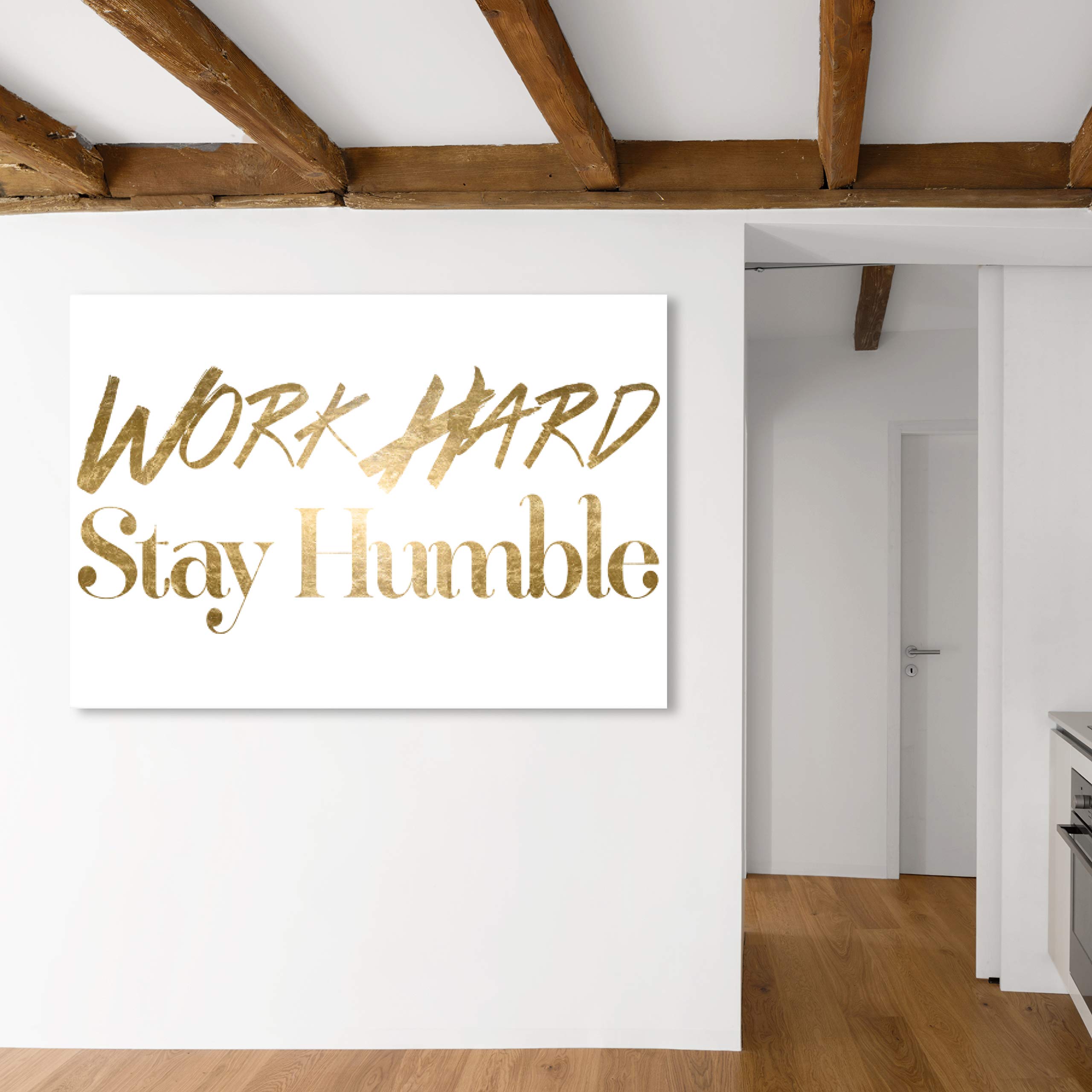 Oliver Gal Artist Co. 'Work Hard' Gold Foil Wall Art Canvas Print - 45x30 Inches Inspirational Home Decor for Office, Living Room & Bedroom