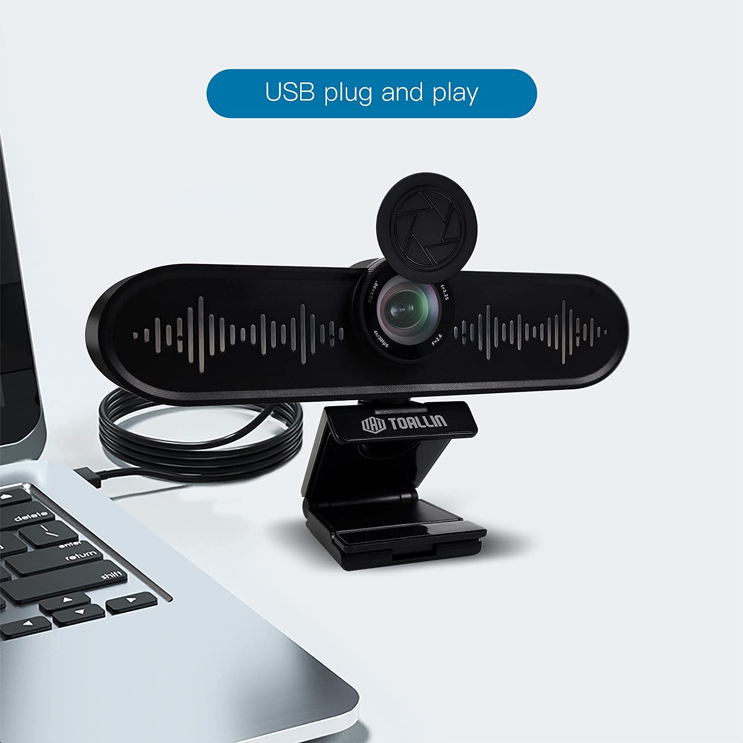 TOALLIN Ultra HD 4K Webcam with Built-in Microphone & Speaker - All-in-One USB Conference Camera for Small Meeting Rooms, Streaming, Online Teaching & Video Calls - Wide Angle Lens for Clear Video Conferencing (Perfect for Zoom, Teams & Remote Work)