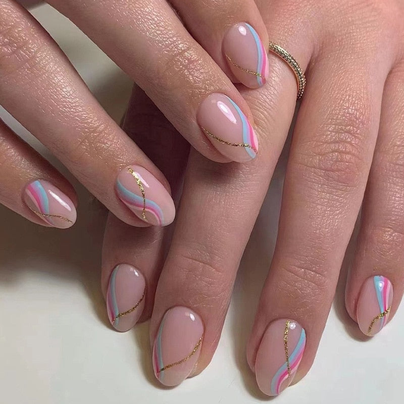 24pcs False Nails with Glue - Professional Press On Nails for French Manicure, Nail Art Supplies, Long Lasting & Easy to Apply - Perfect for Parties, Weddings, and Daily Wear