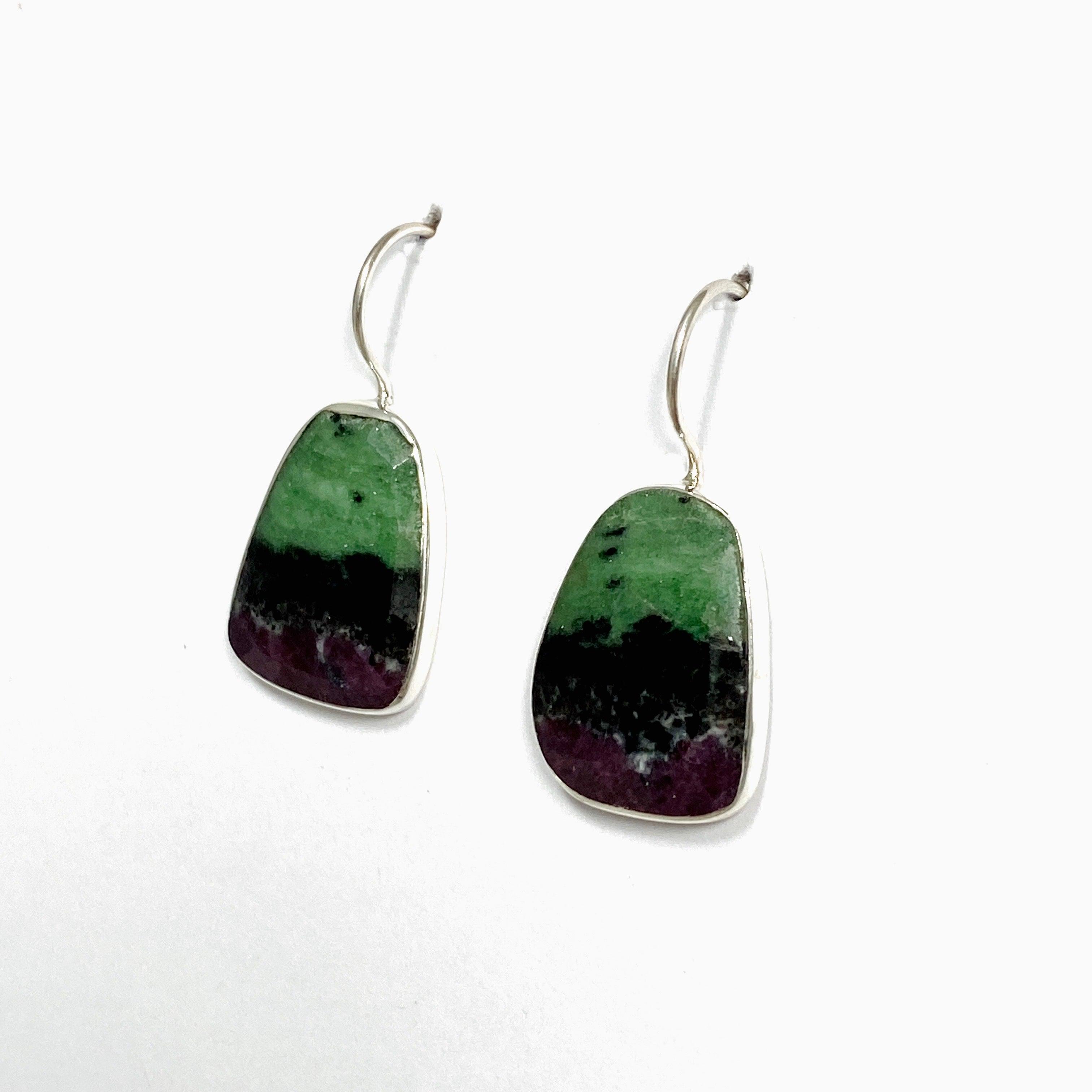 Natural Ruby in Zoisite Freeform Earrings with Fixed Hook - Handmade Boho Jewelry for Women - Perfect for Casual Wear, Parties & Gifts (KEGJ1507)