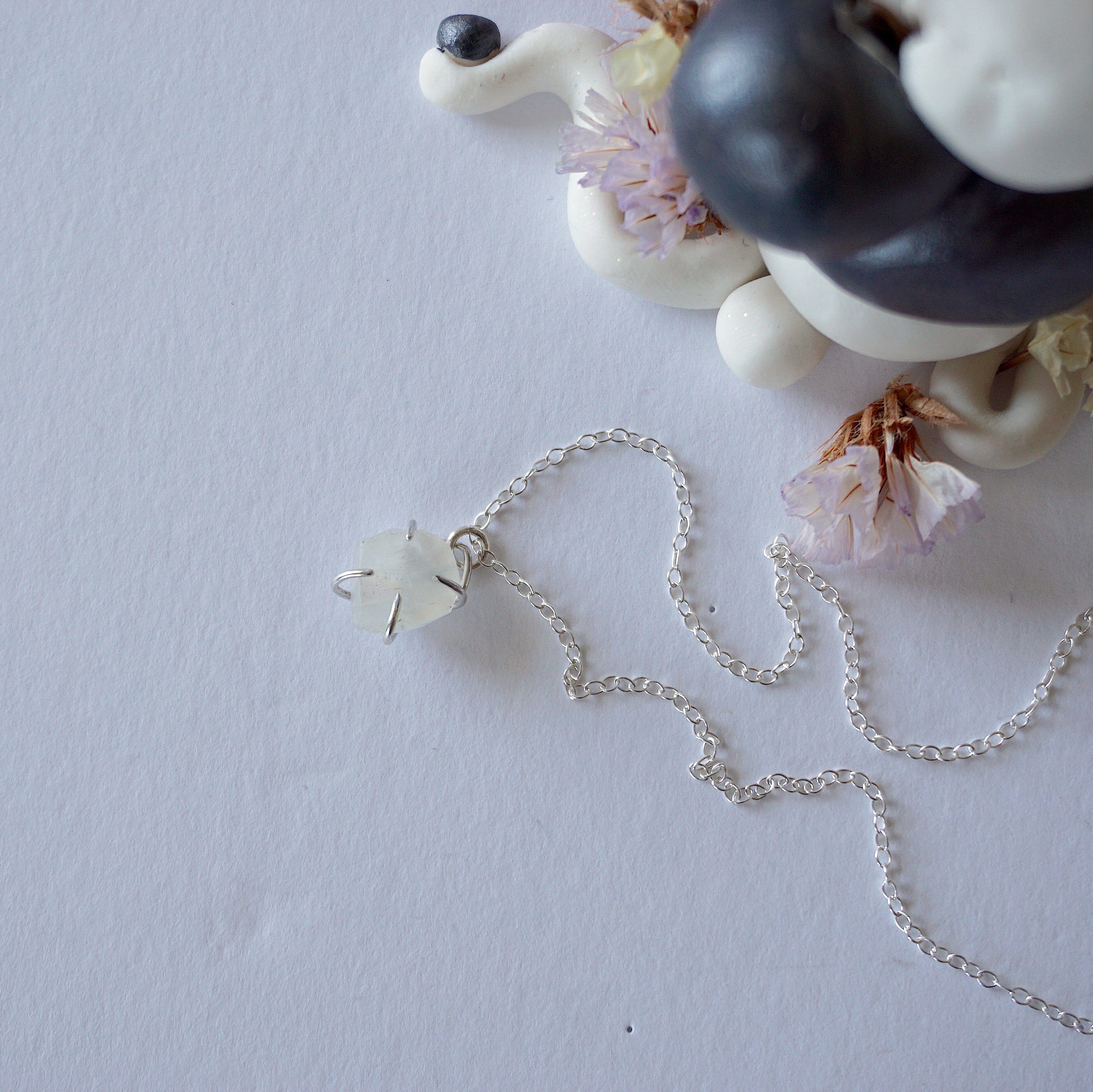 Rainbow Moonstone Huggie Charm Necklace - Sterling Silver Jewelry for Women - Perfect for Everyday Wear, Gift Giving & Special Occasions