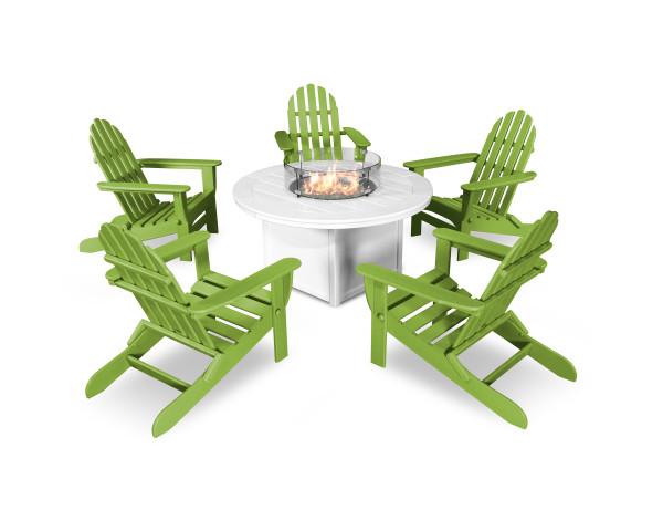Polywood Classic Folding Adirondack 6-Piece Outdoor Patio Conversation Set with Fire Pit Table - Perfect for Backyard, Garden, and Poolside Relaxation