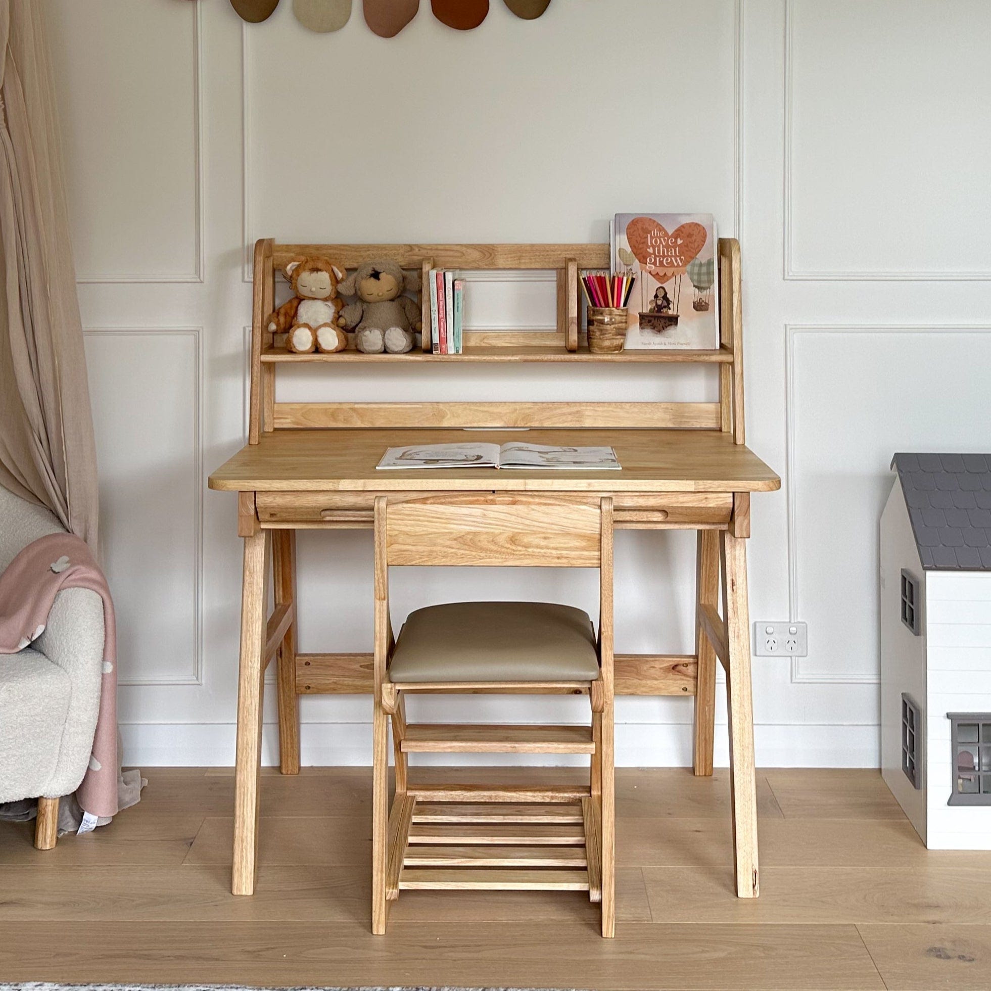 Montessori Solid Wood Study Desk for Kids - Adjustable Height Learning Table for Toddlers & Children - Perfect for Homeschooling, Reading & Writing Activities
