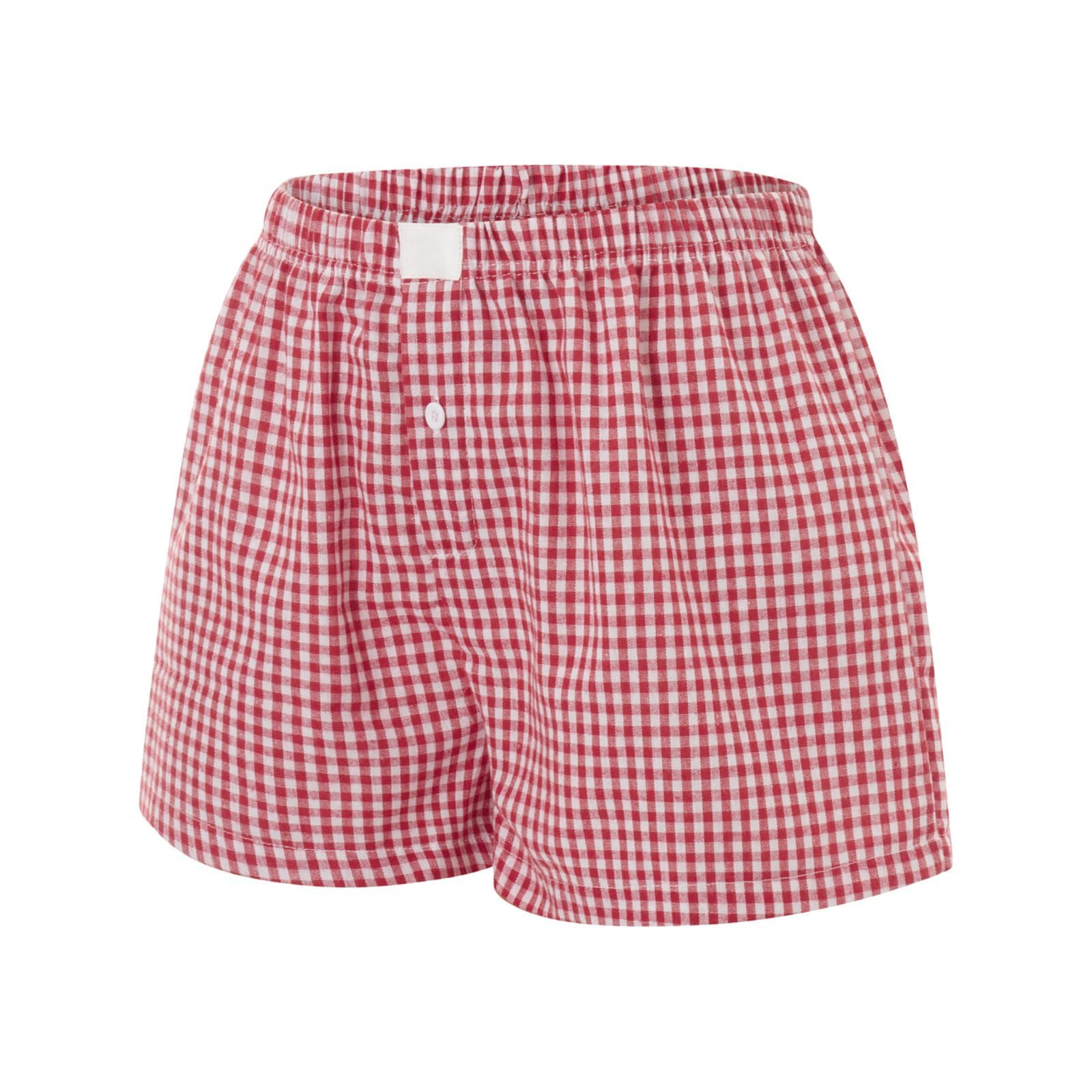 Women's Y2K Cute Gingham Checkered Plaid Pajama Shorts - Micro Boxer Sleep Lounge Shorts with Button Detail | Perfect for Sleepwear, Loungewear & Summer Night Comfort