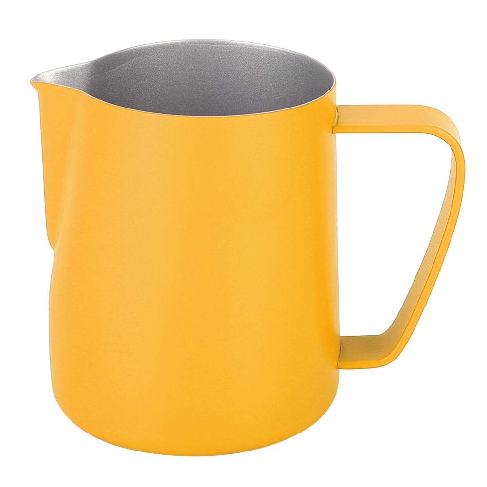 350ml Stainless Steel Milk Frothing Pitcher with Teflon Coating - Professional Coffee Frother Jug for Latte, Cappuccino & Hot Chocolate Making - Perfect for Home Baristas & Coffee Shops (Yellow, Japanese Style)