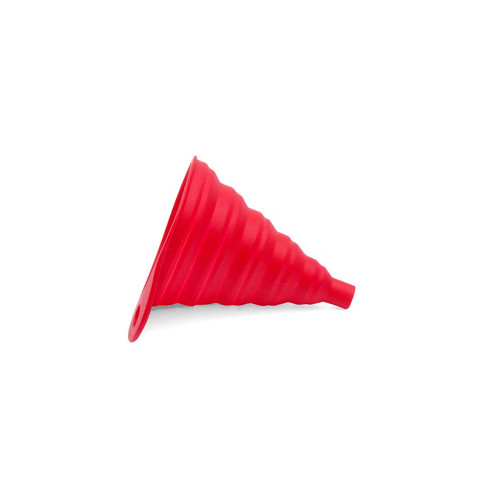 MOTO4U Universal Silicone Collapsible Fuel Funnel - Foldable Oil Funnel for Gas, Diesel, Water & Liquids - Space Saving Design for Car, Motorcycle, Boat & Home Use (Red)