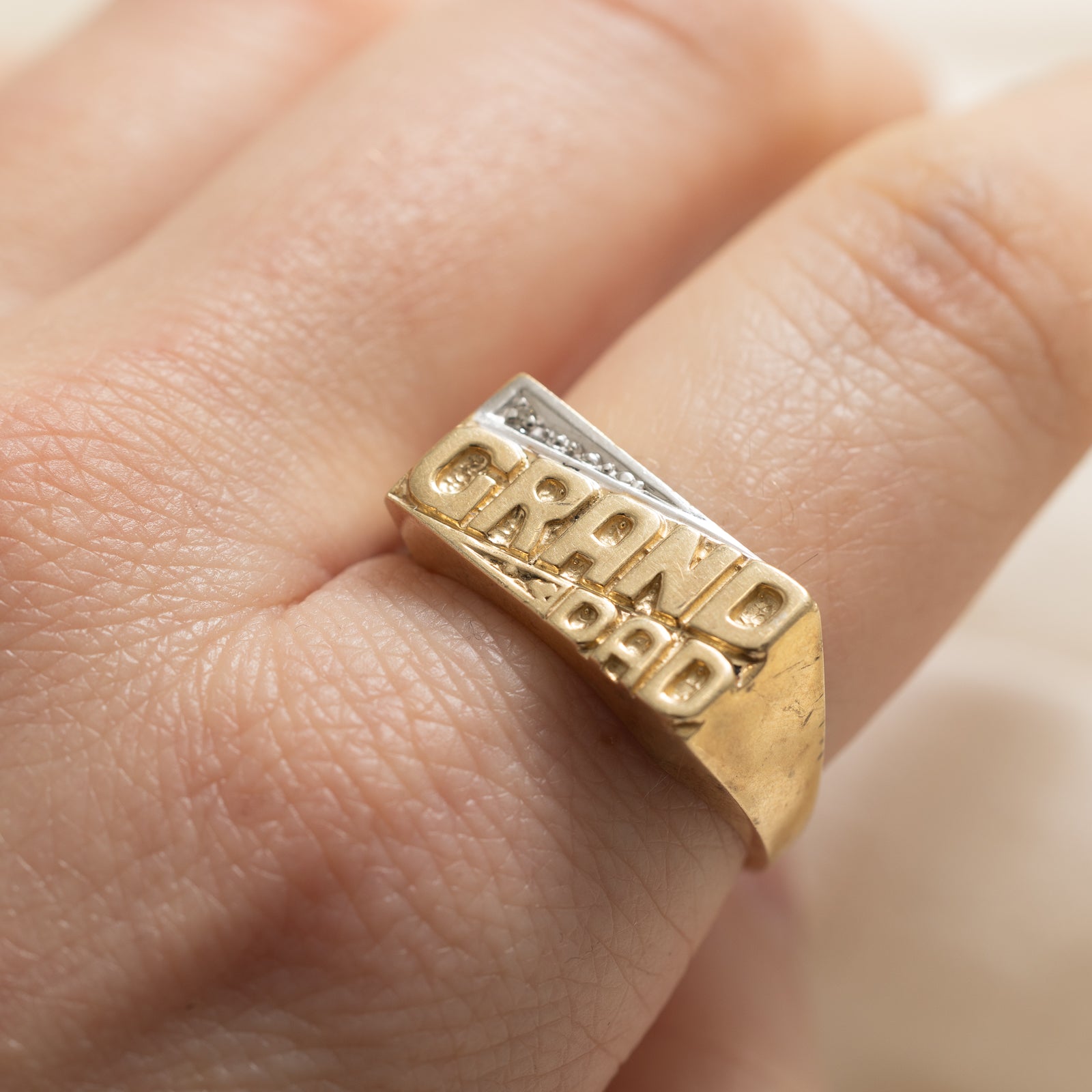 Grand Dad Diamond Signet Ring for Men - 0.001ct Genuine Diamond - Size 10 - Perfect for Gifts, Weddings & Special Occasions