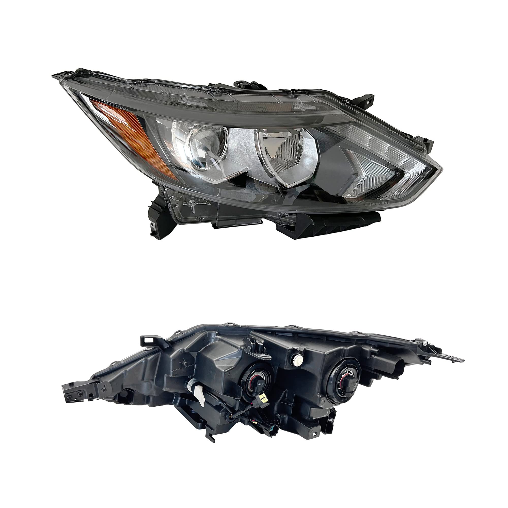 2PCS Halogen Headlight Chrome Housing Clear Lens Headlamp - Left & Right Compatible with 2017-2019 Nissan Rogue Sport (Part# 260606MA0A, 260106MA0A) - Perfect for Night Driving & Foggy Conditions