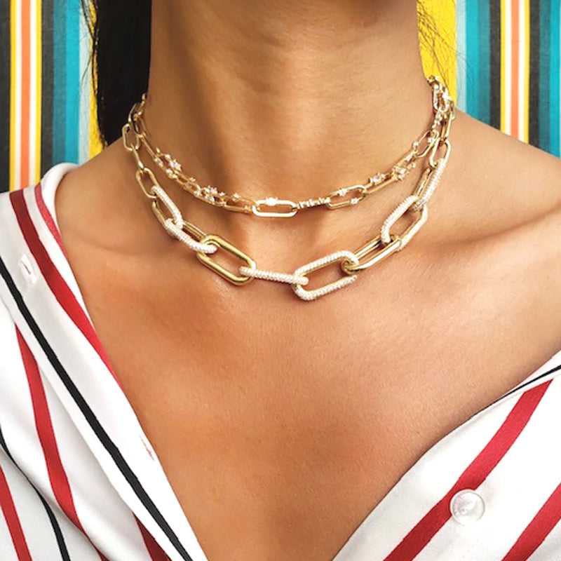 Elegant Link Collar Necklace for Women - Gold & Silver Chain Choker Jewelry - Perfect for Weddings, Parties & Everyday Wear