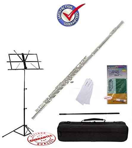 Professional Nickel C Flute Closed Hole with Case, Music Stand & Cleaning Kit - Perfect for School Bands, Beginners & Music Students